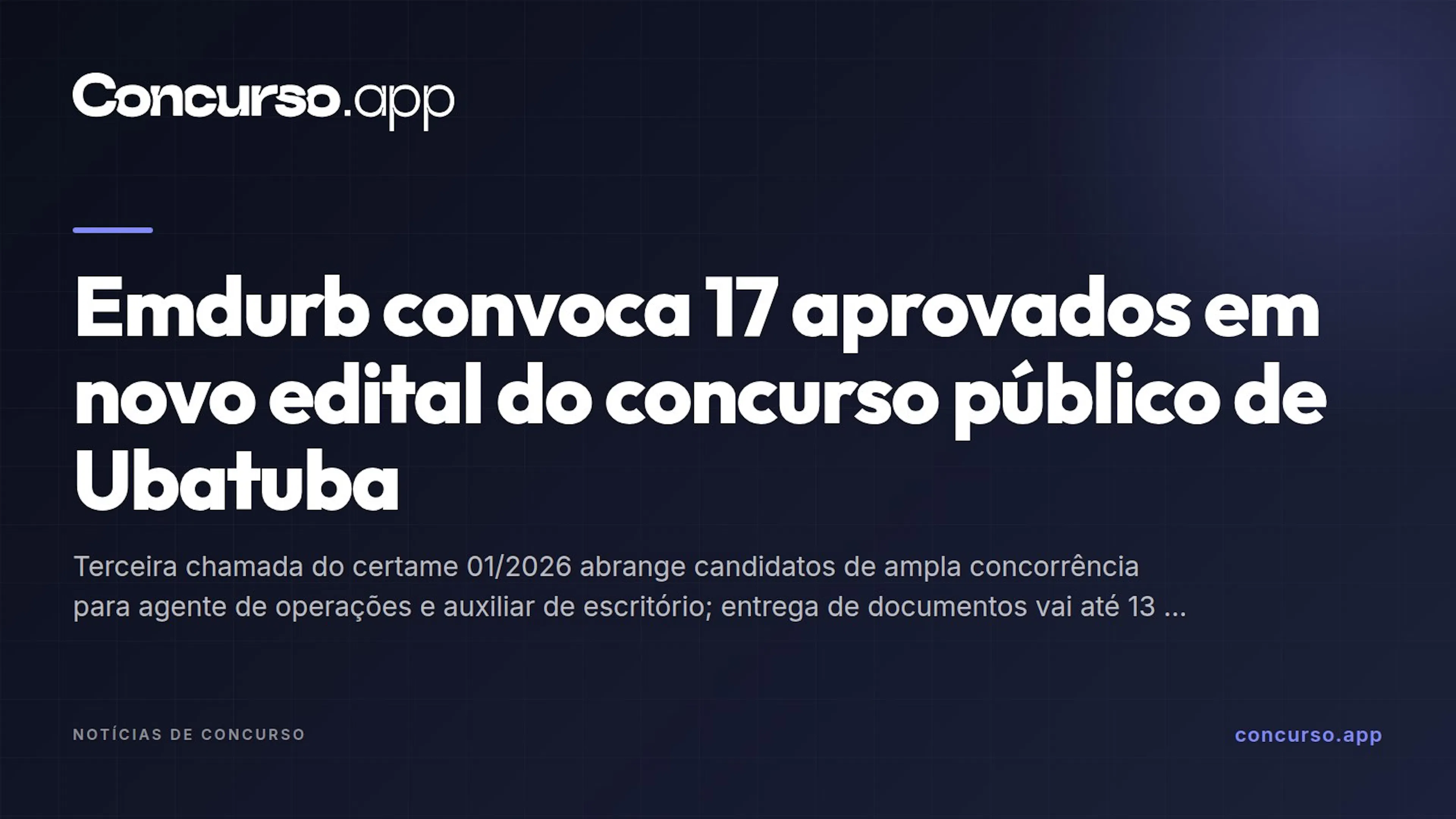 Emdurb convoca 17 aprovados em novo edital do concurso público de Ubatuba