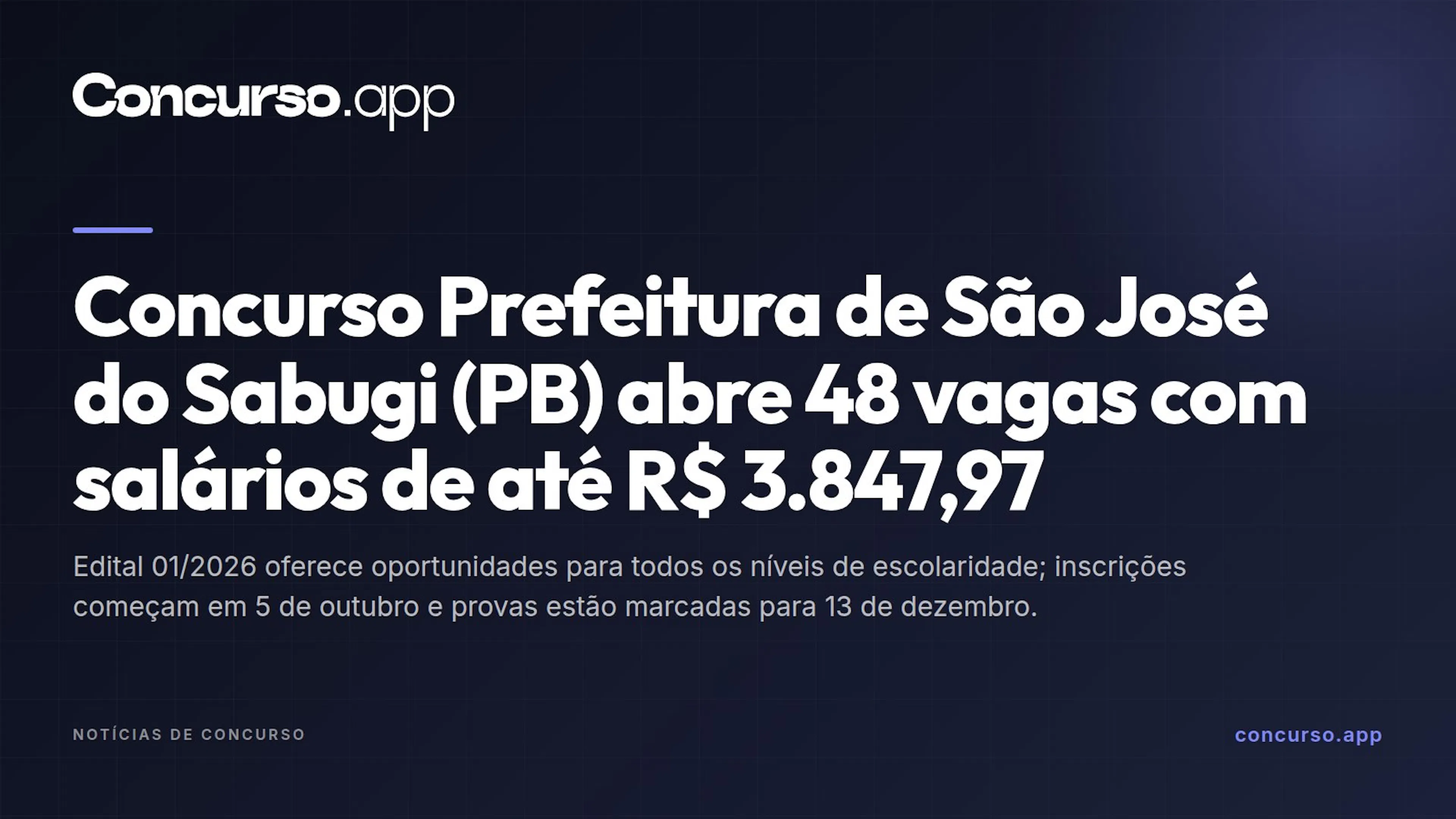Concurso Prefeitura de São José do Sabugi (PB) abre 48 vagas com salários de até R$ 3.847,97