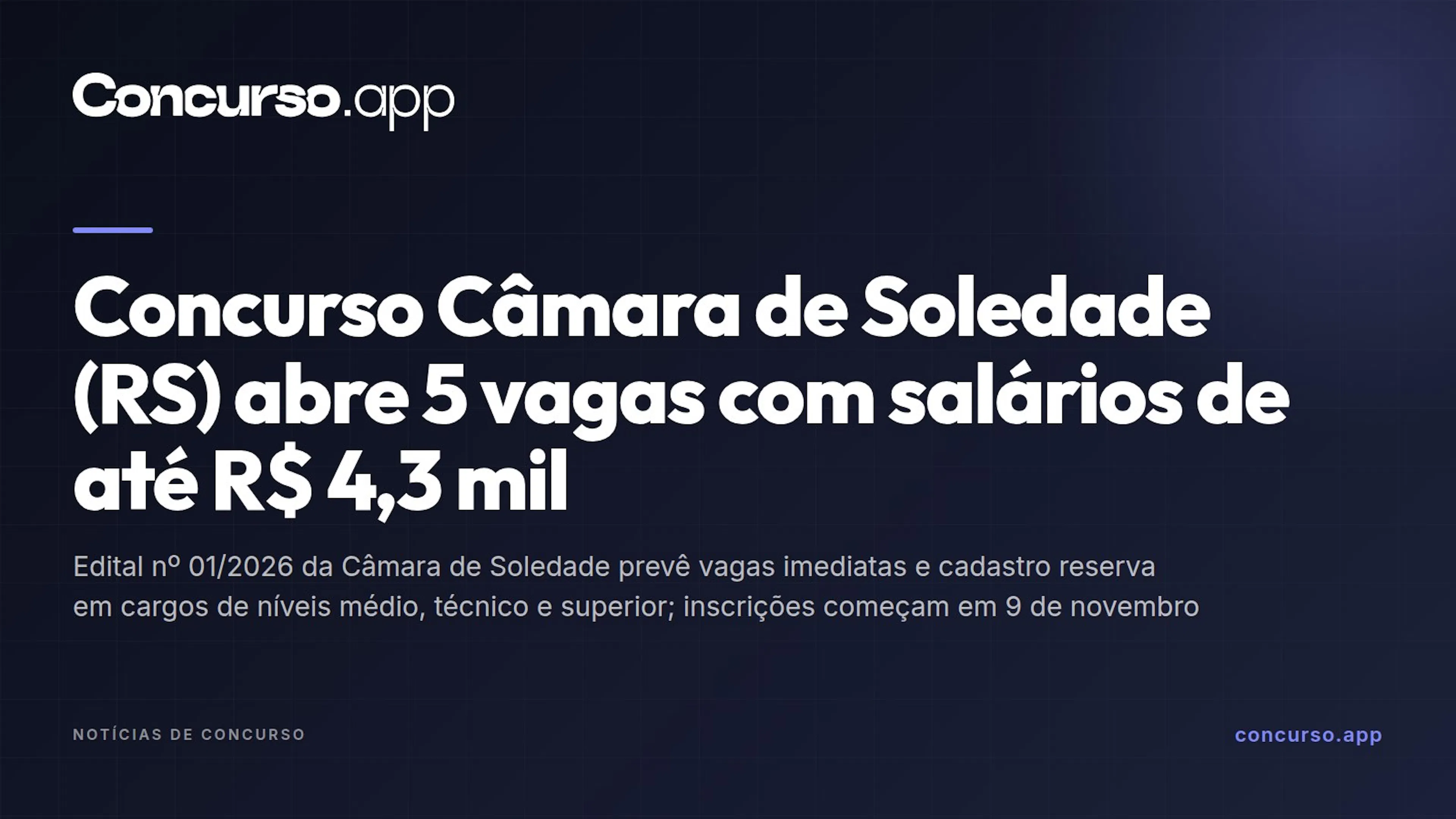 Concurso Câmara de Soledade (RS) abre 5 vagas com salários de até R$ 4,3 mil