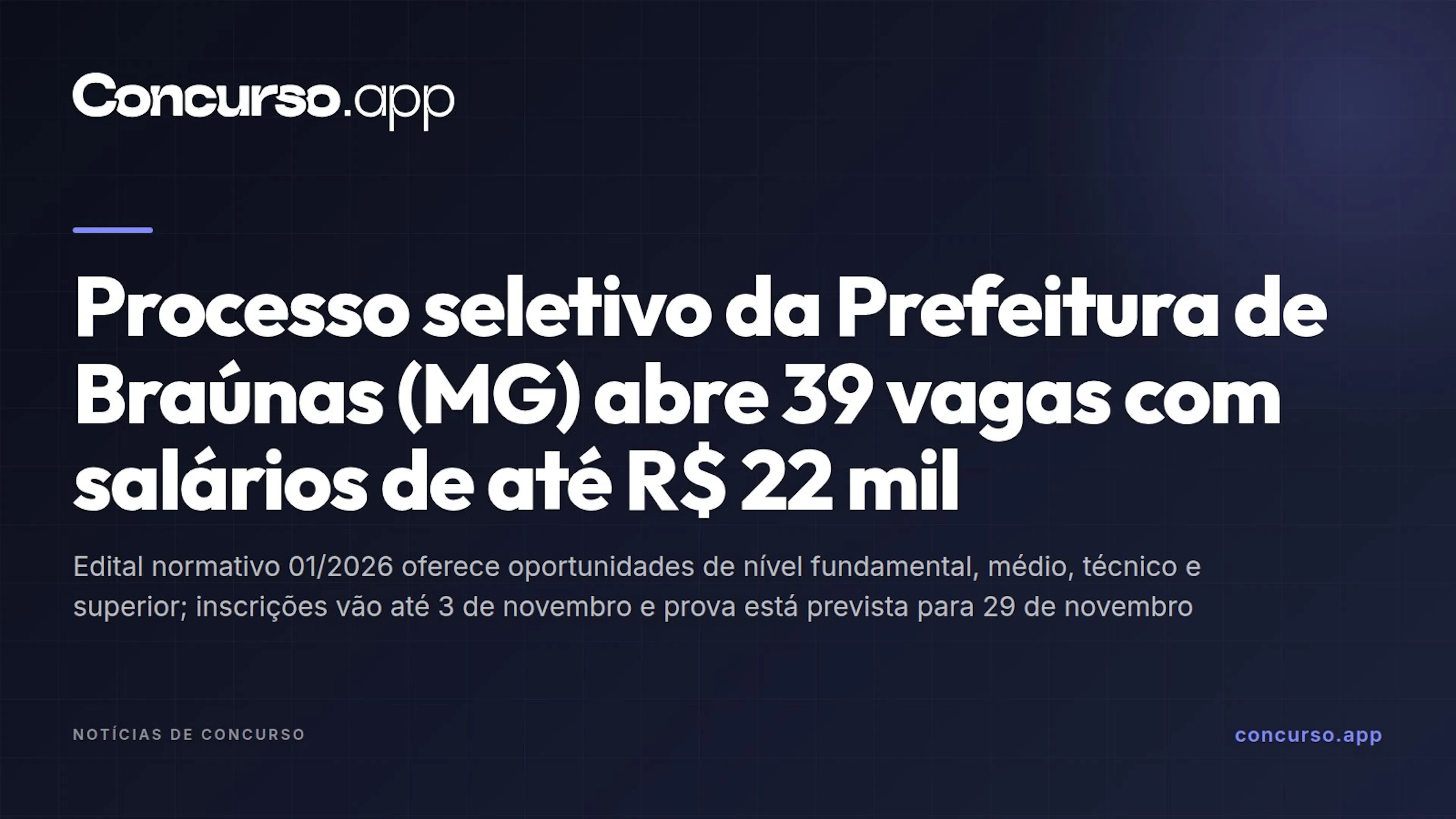 Processo seletivo da Prefeitura de Braúnas (MG) abre 39 vagas com salários de até R$ 22 mil