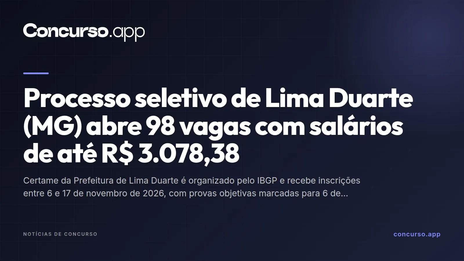 Processo seletivo de Lima Duarte (MG) abre 98 vagas com salários de até R$ 3.078,38