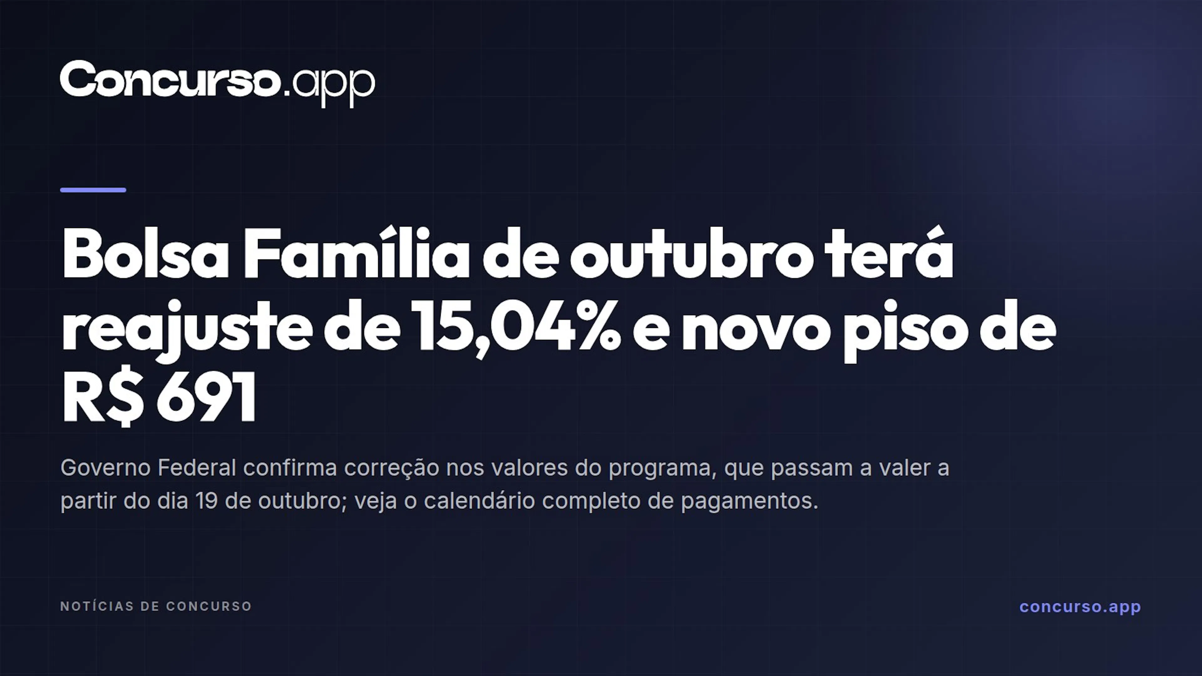 Bolsa Família de outubro terá reajuste de 15,04% e novo piso de R$ 691