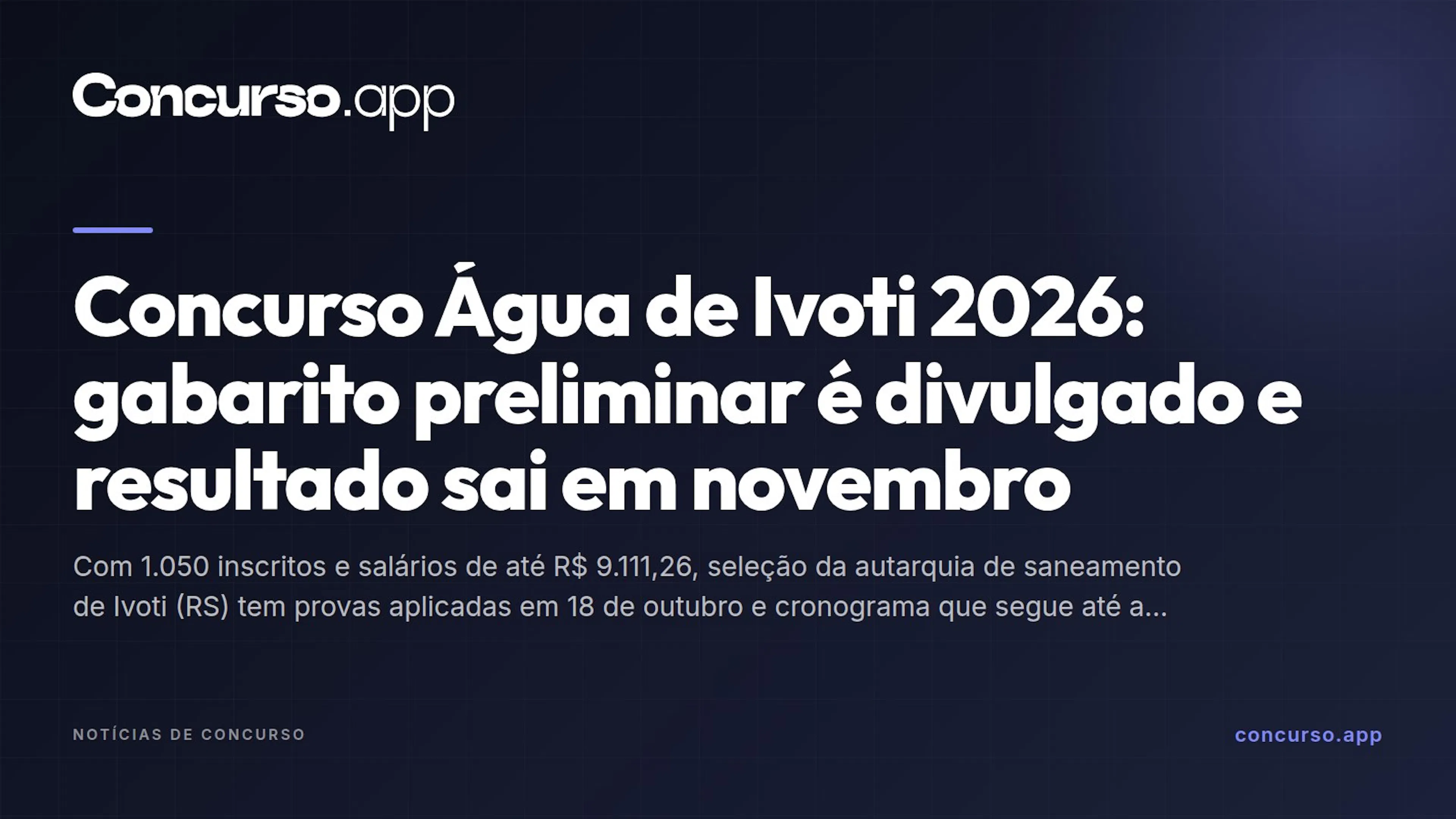 Concurso Água de Ivoti 2026: gabarito preliminar é divulgado e resultado sai em novembro