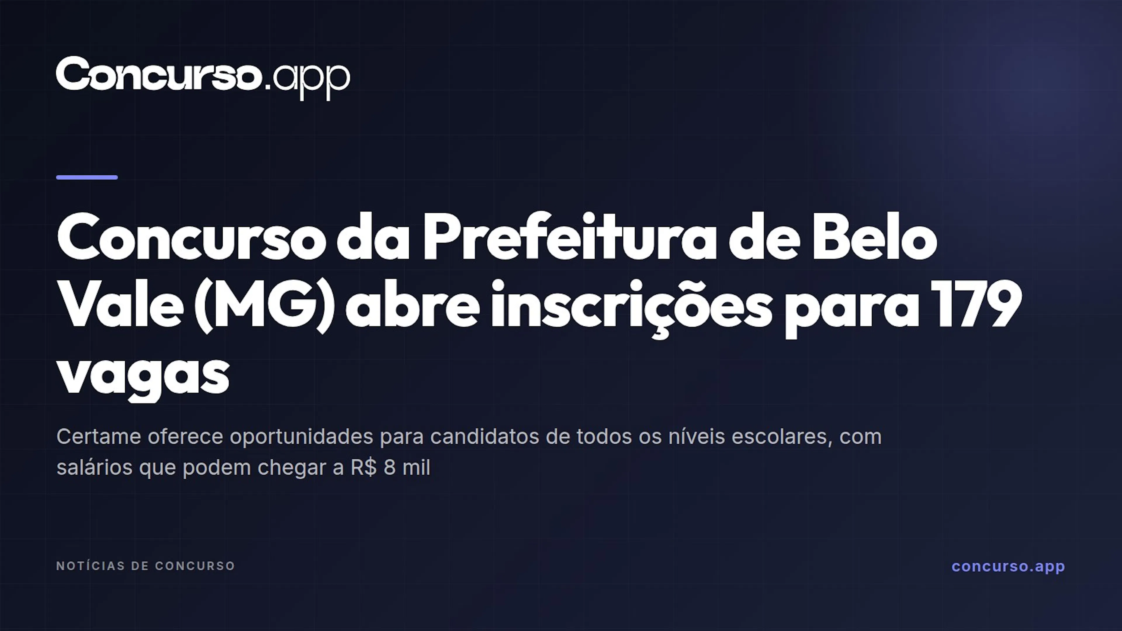 Concurso da Prefeitura de Belo Vale (MG) abre inscrições para 179 vagas