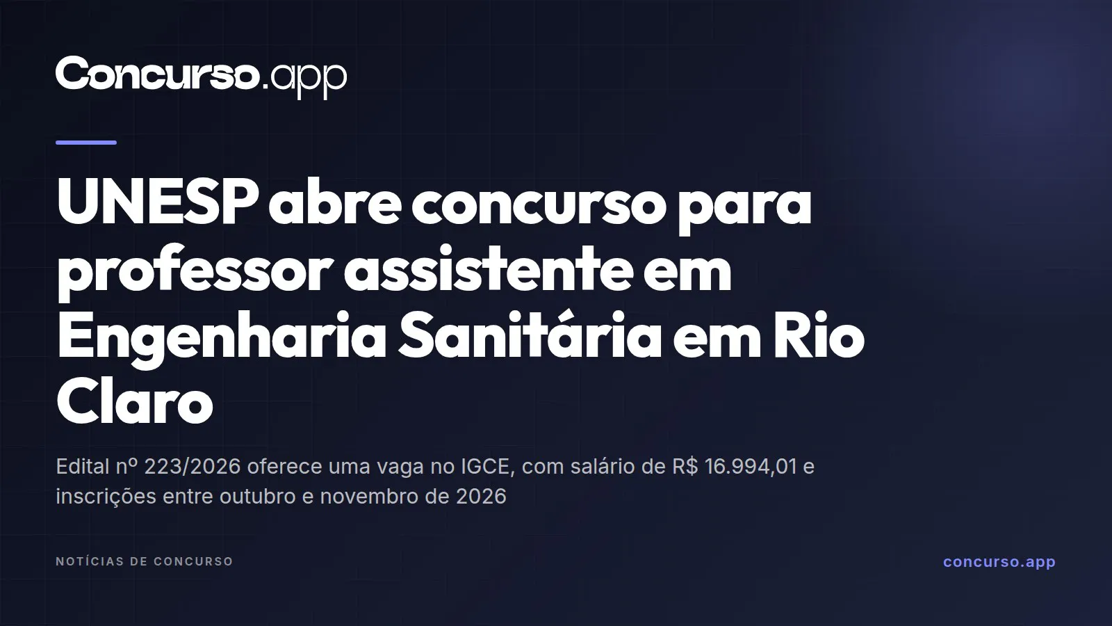 UNESP abre concurso para professor assistente em Engenharia Sanitária em Rio Claro