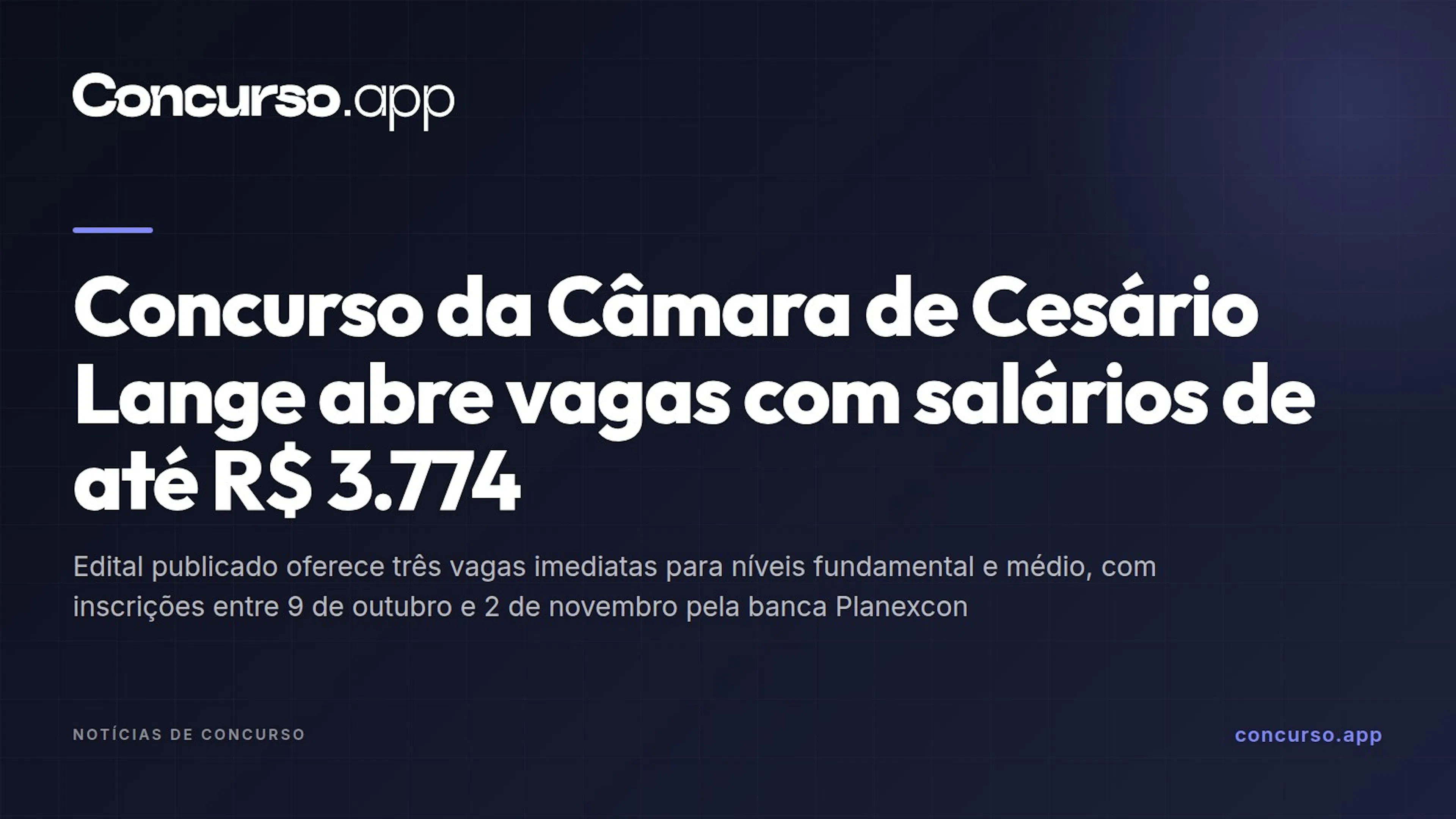 Concurso da Câmara de Cesário Lange abre vagas com salários de até R$ 3.774