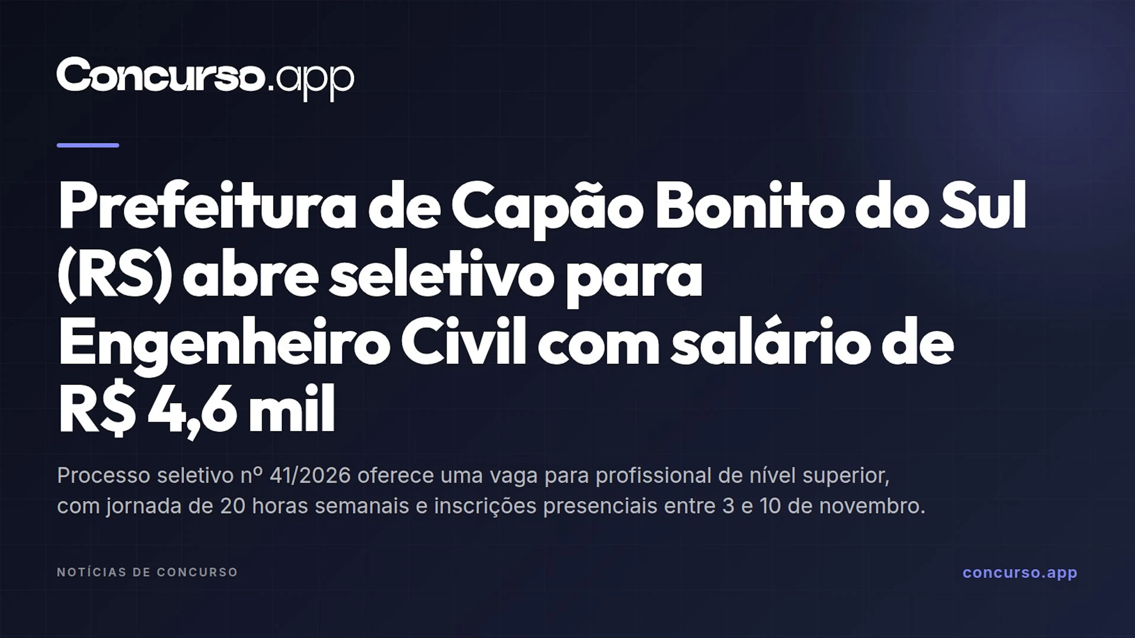 Prefeitura de Capão Bonito do Sul (RS) abre seletivo para Engenheiro Civil com salário de R$ 4,6 mil