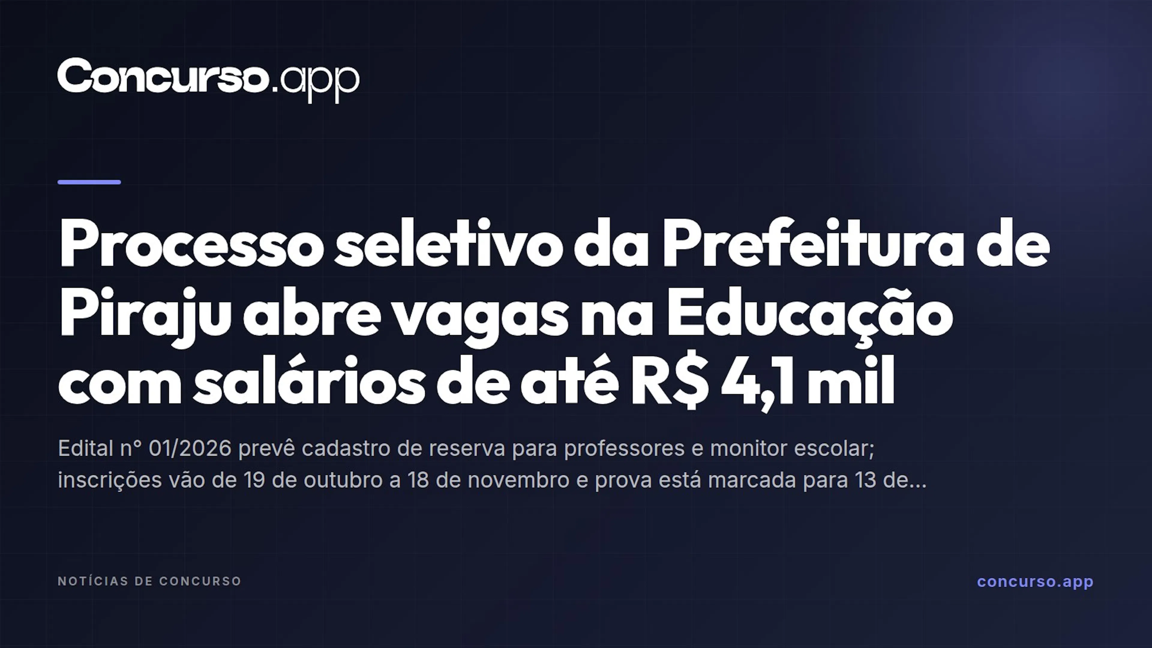 Processo seletivo da Prefeitura de Piraju abre vagas na Educação com salários de até R$ 4,1 mil