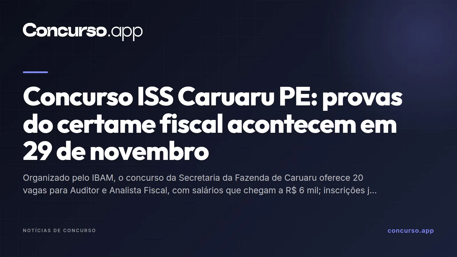 Concurso ISS Caruaru PE: provas do certame fiscal acontecem em 29 de novembro