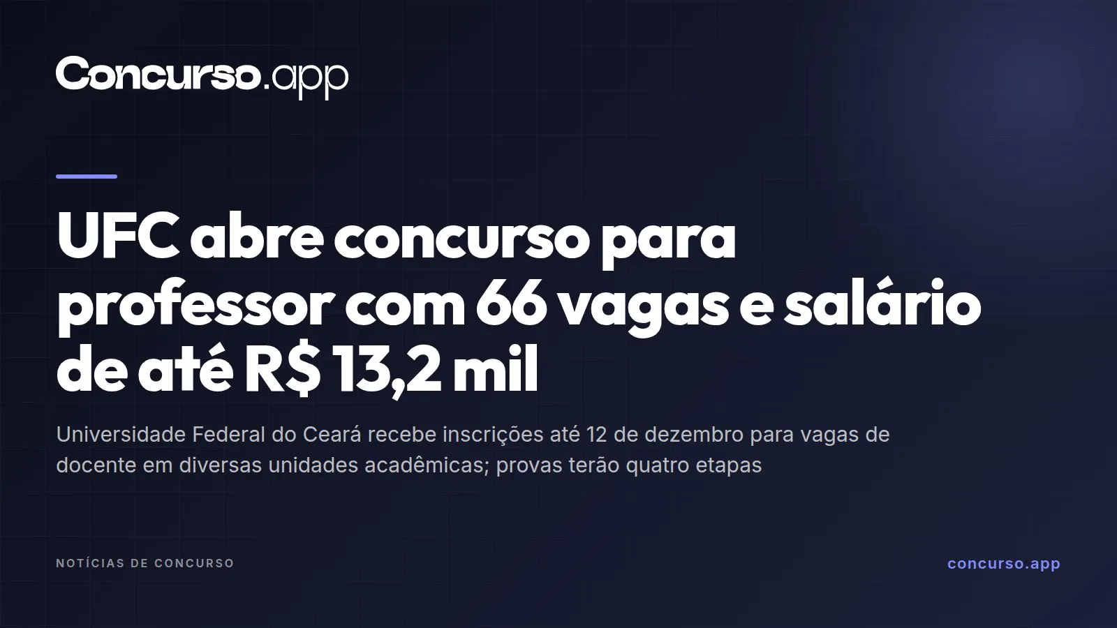 UFC abre concurso para professor com 66 vagas e salário de até R$ 13,2 mil