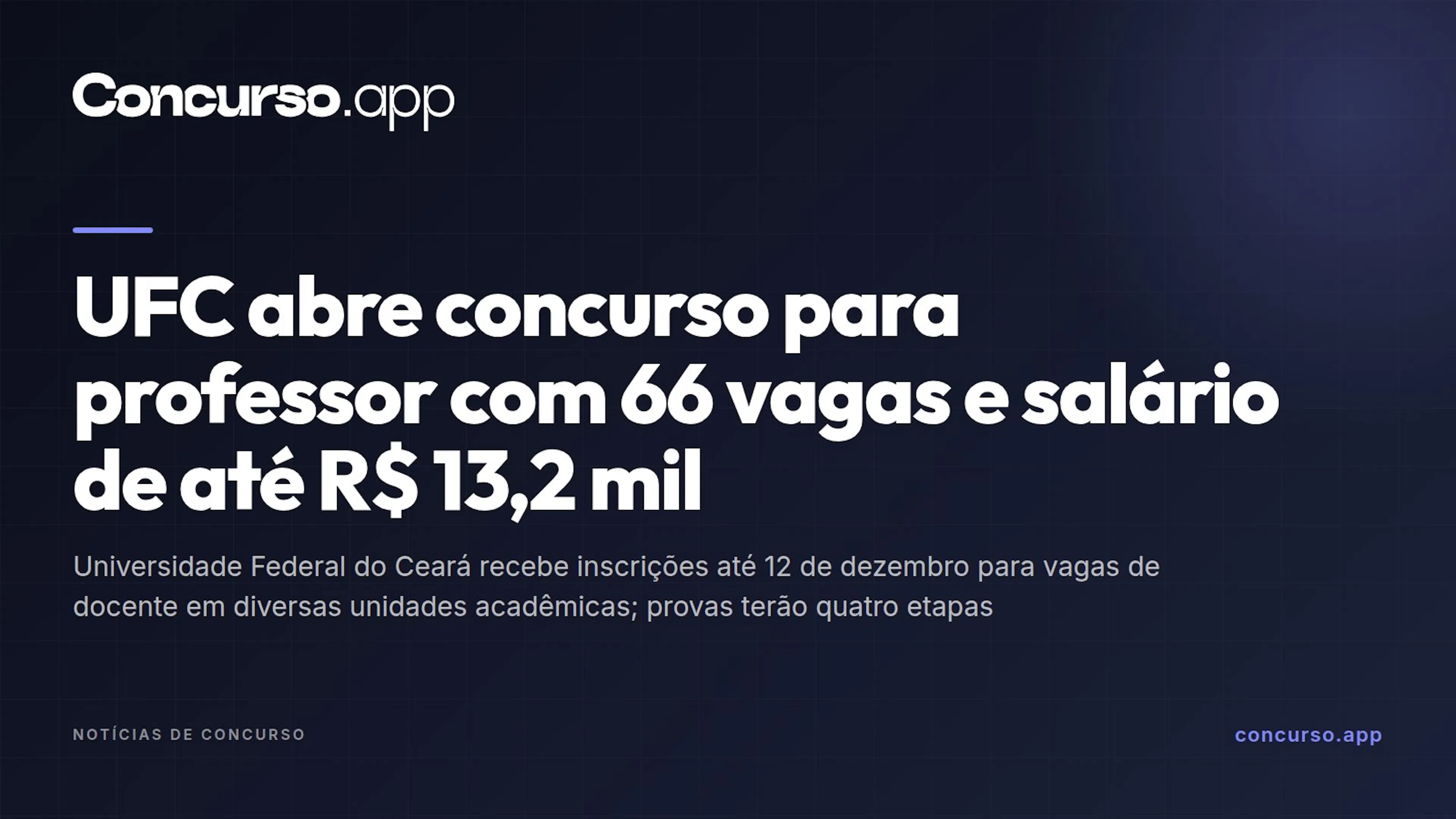 UFC abre concurso para professor com 66 vagas e salário de até R$ 13,2 mil