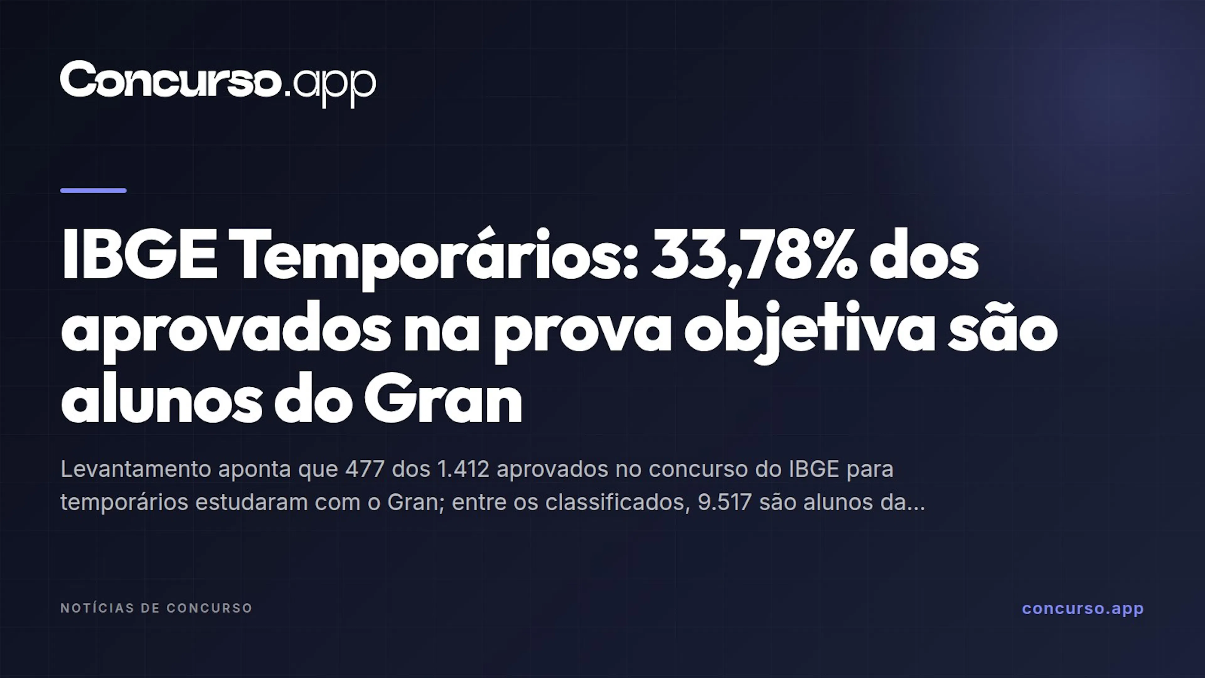 IBGE Temporários: 33,78% dos aprovados na prova objetiva são alunos do Gran