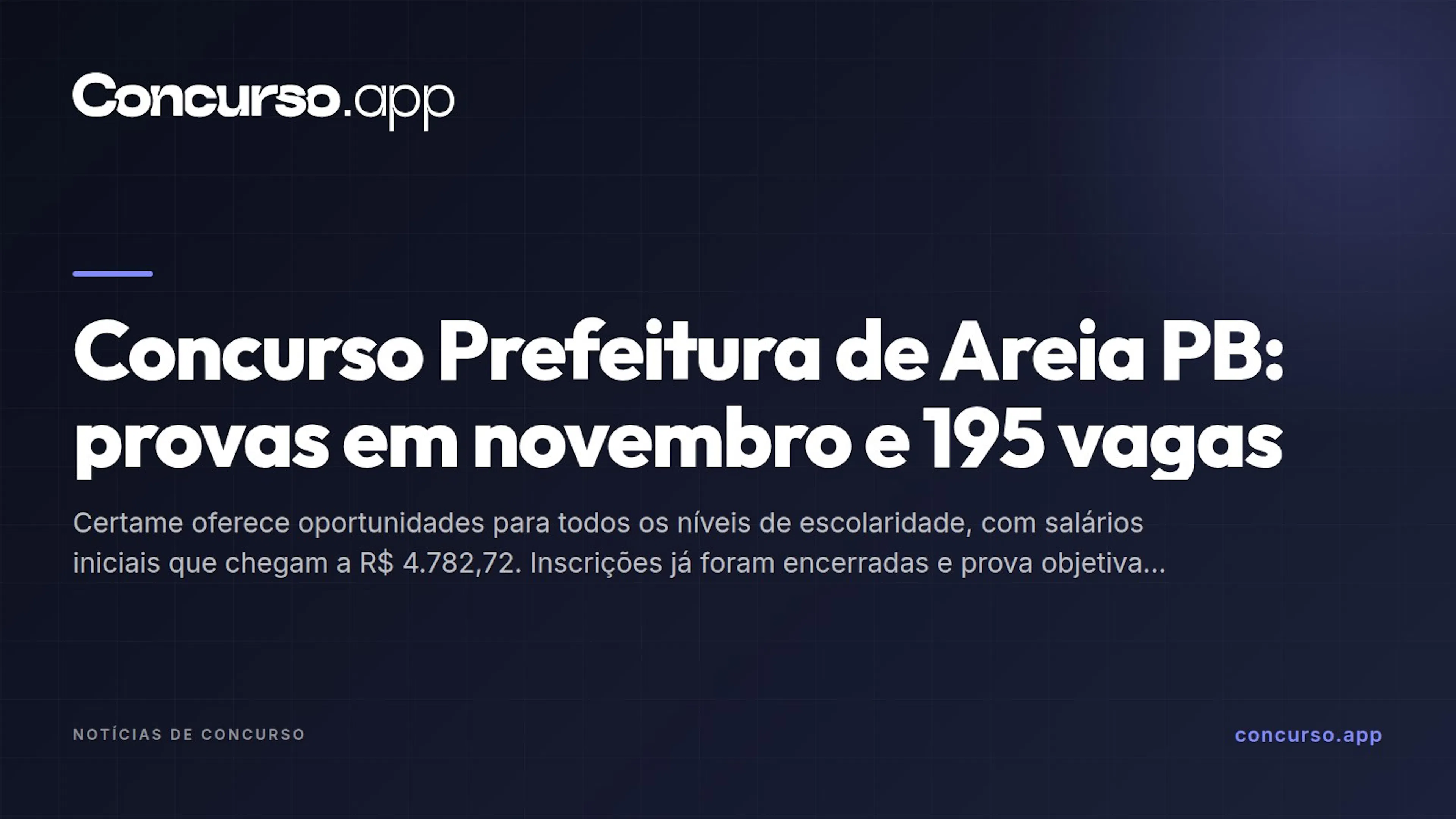 Concurso Prefeitura de Areia PB: provas em novembro e 195 vagas