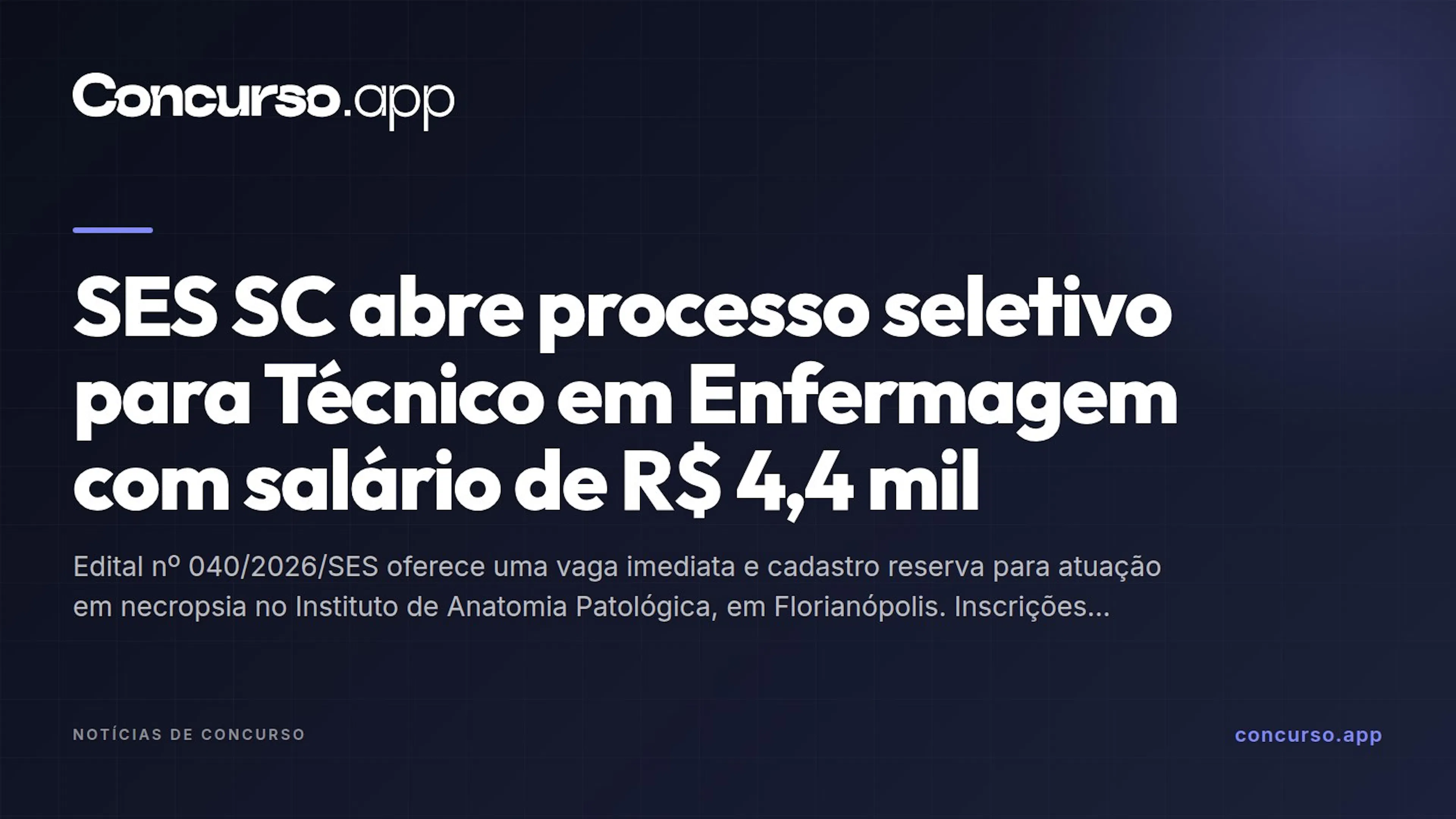 SES SC abre processo seletivo para Técnico em Enfermagem com salário de R$ 4,4 mil