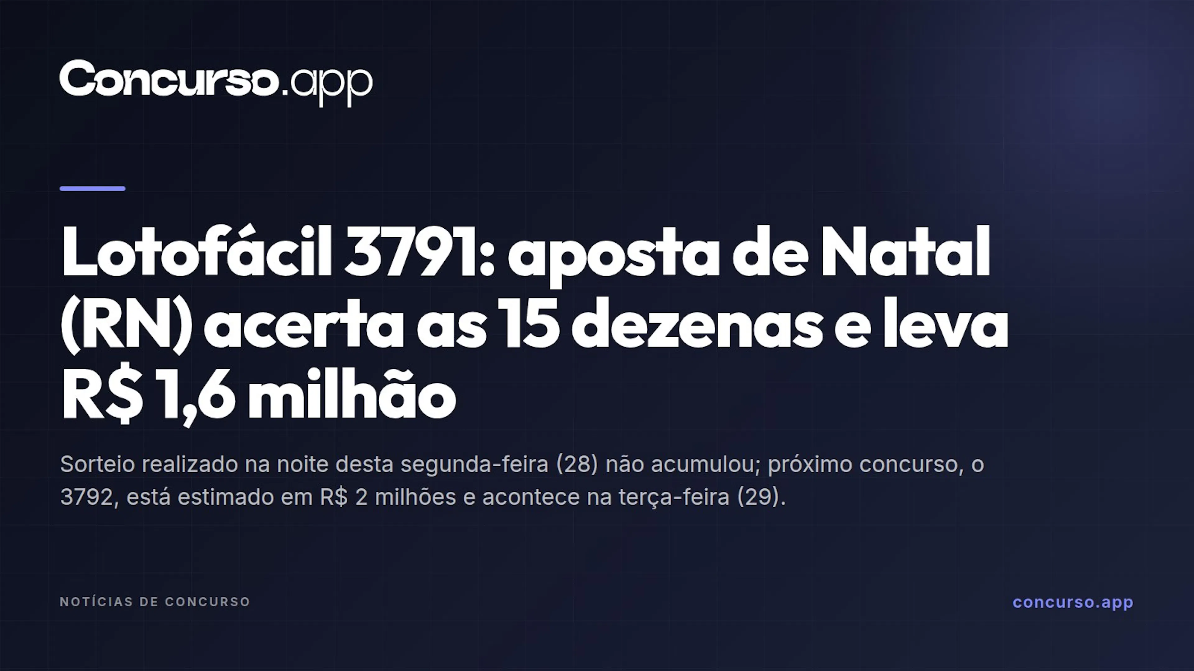 Lotofácil 3791: aposta de Natal (RN) acerta as 15 dezenas e leva R$ 1,6 milhão