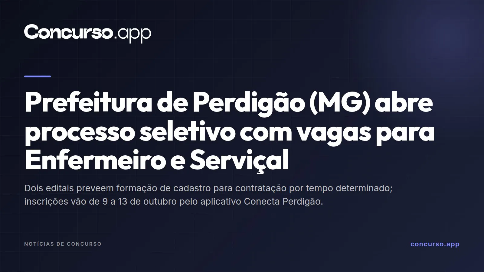 Prefeitura de Perdigão (MG) abre processo seletivo com vagas para Enfermeiro e Serviçal