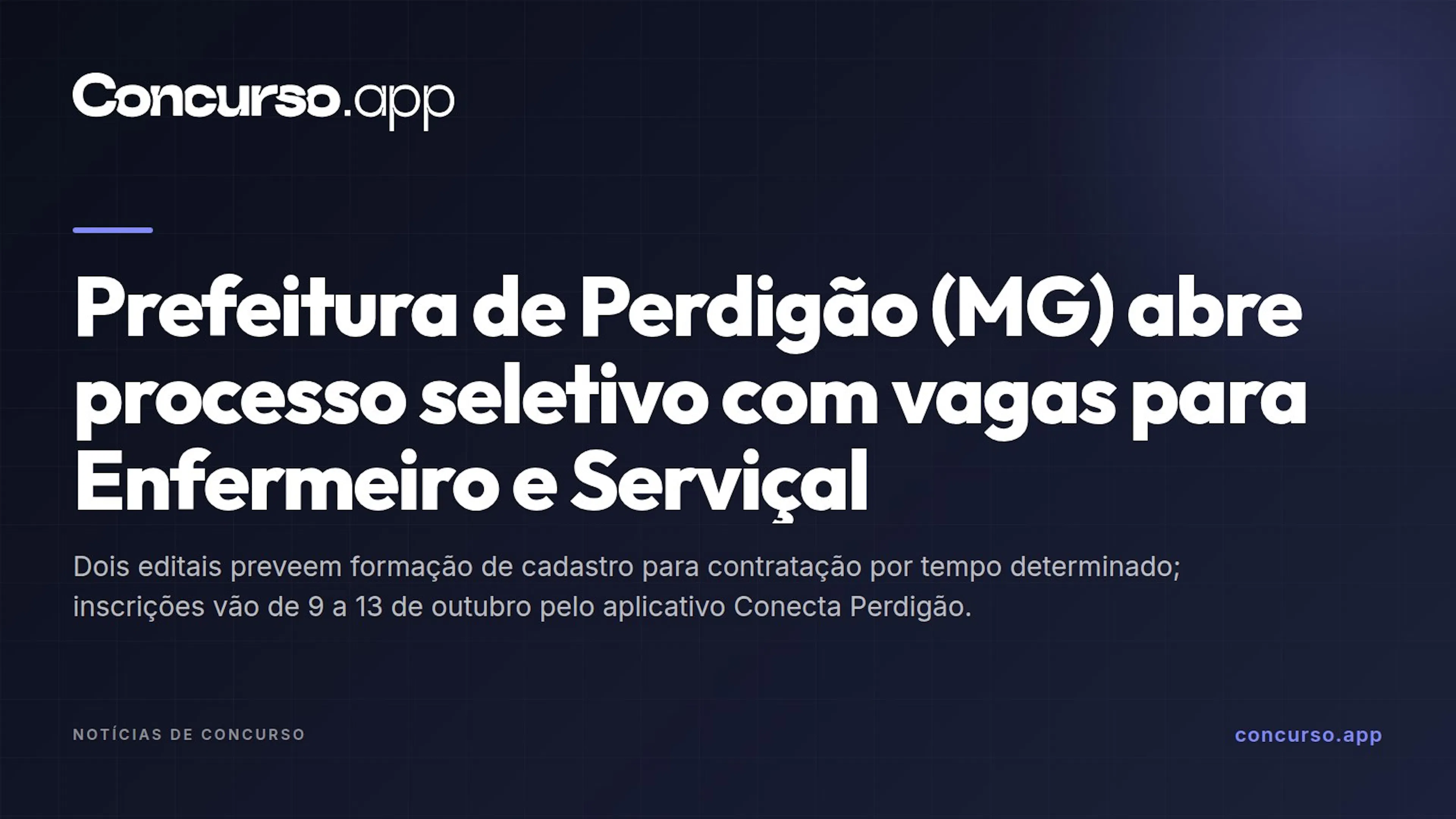 Prefeitura de Perdigão (MG) abre processo seletivo com vagas para Enfermeiro e Serviçal