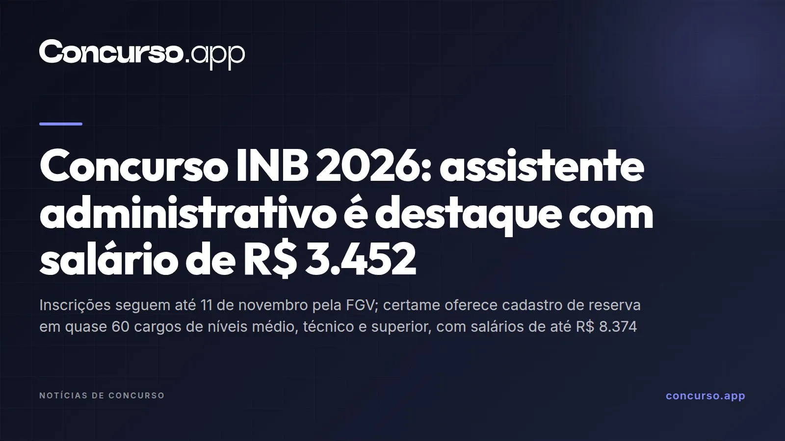 Concurso INB 2026: assistente administrativo é destaque com salário de R$ 3.452