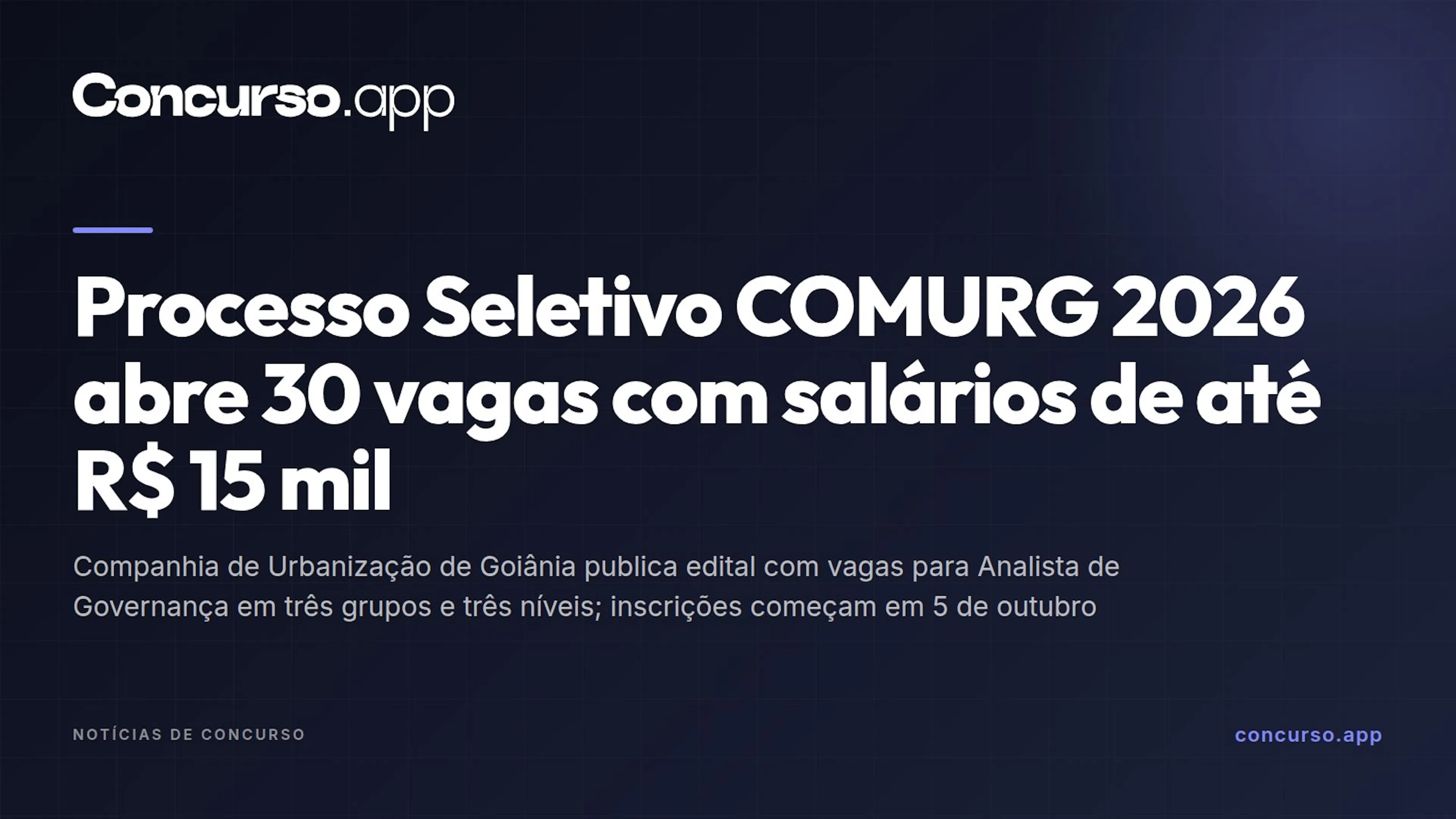 Processo Seletivo COMURG 2026 abre 30 vagas com salários de até R$ 15 mil