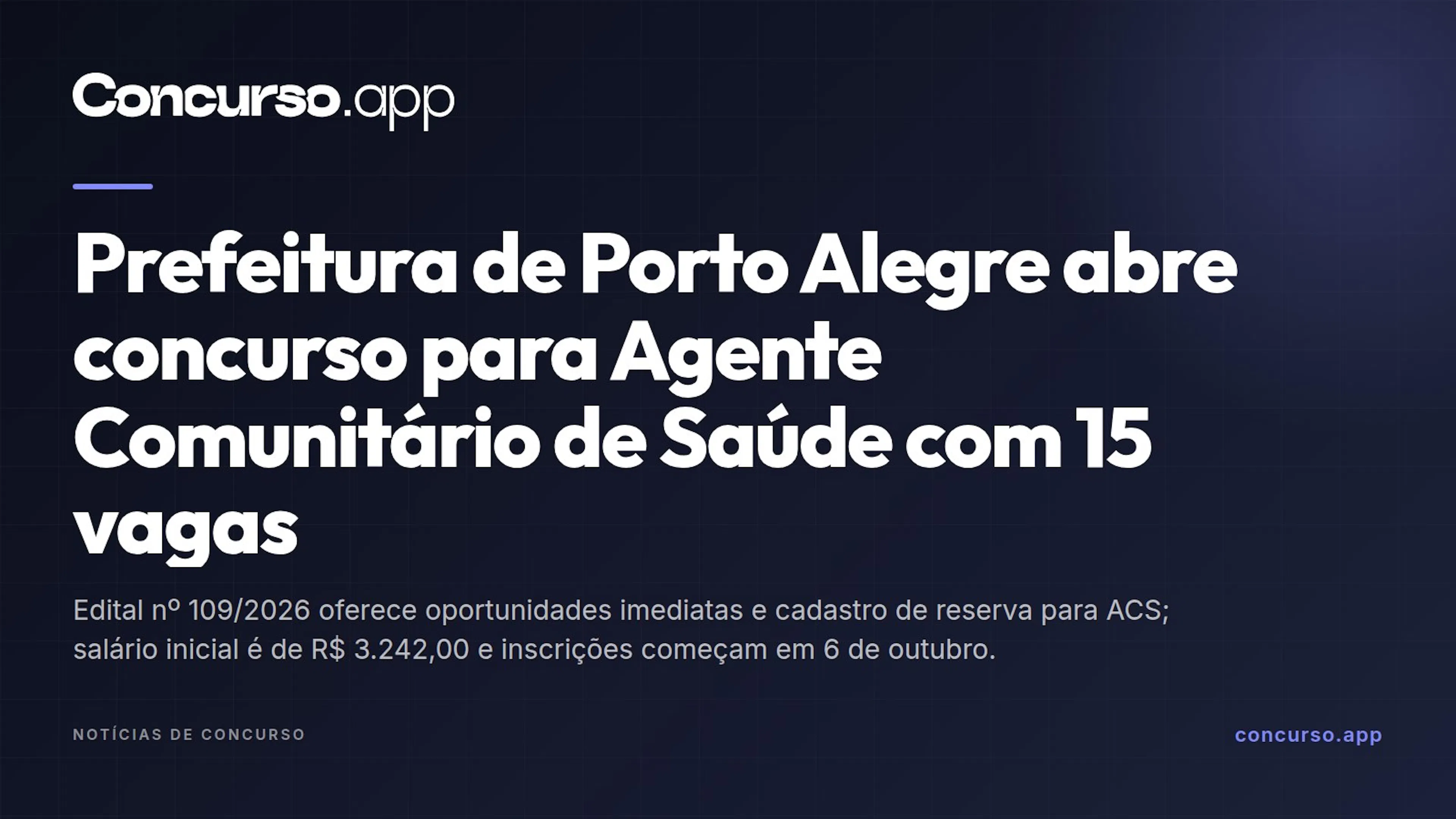 Prefeitura de Porto Alegre abre concurso para Agente Comunitário de Saúde com 15 vagas