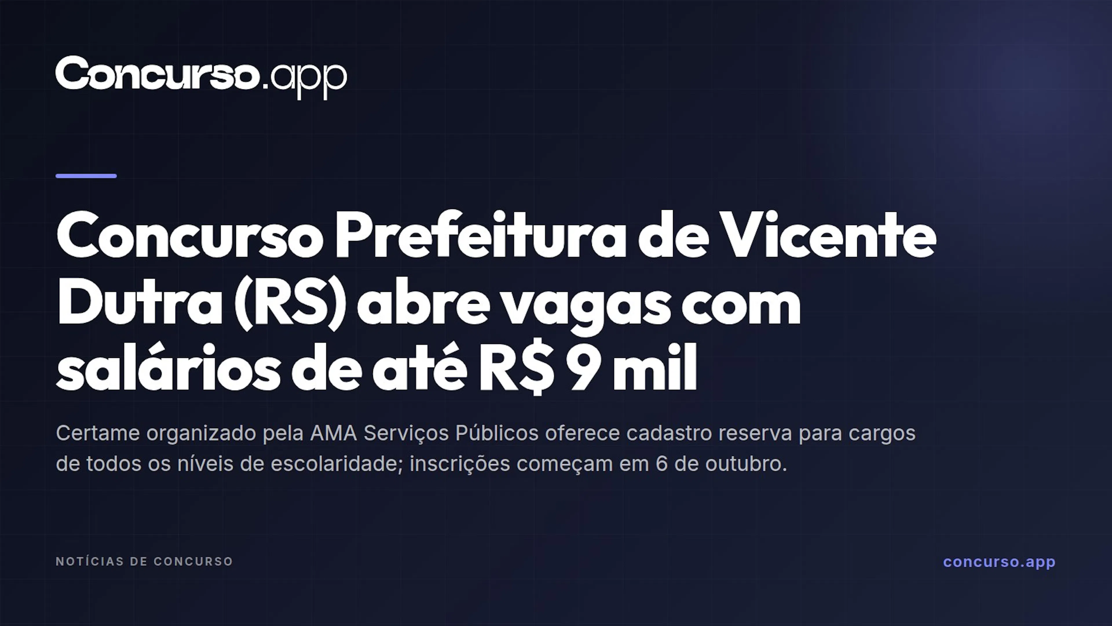 Concurso Prefeitura de Vicente Dutra (RS) abre vagas com salários de até R$ 9 mil
