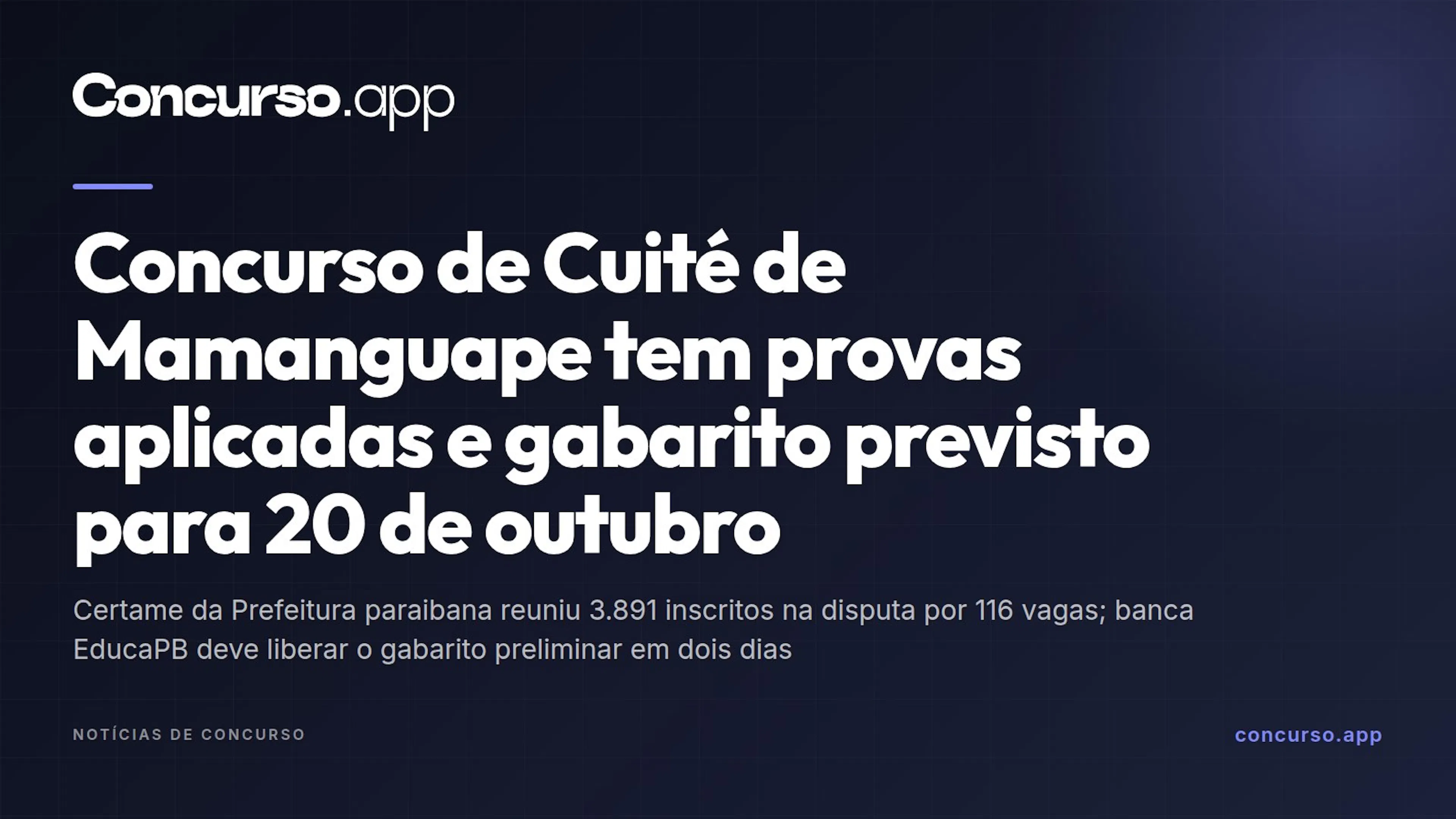 Concurso de Cuité de Mamanguape tem provas aplicadas e gabarito previsto para 20 de outubro
