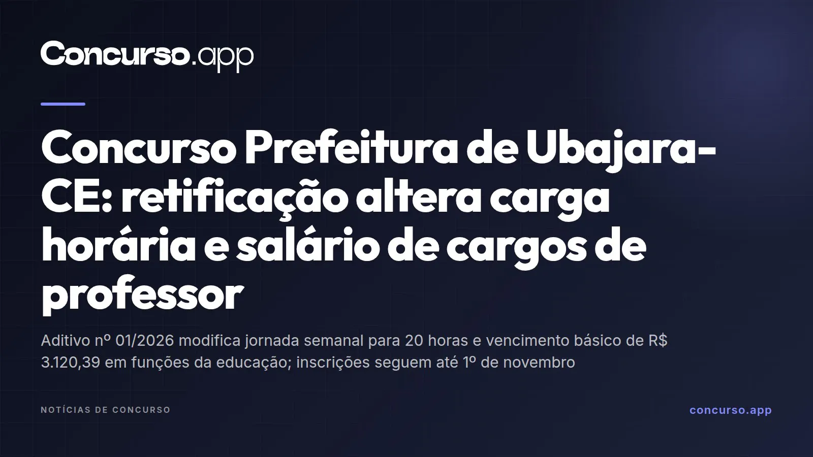 Concurso Prefeitura de Ubajara-CE: retificação altera carga horária e salário de cargos de professor