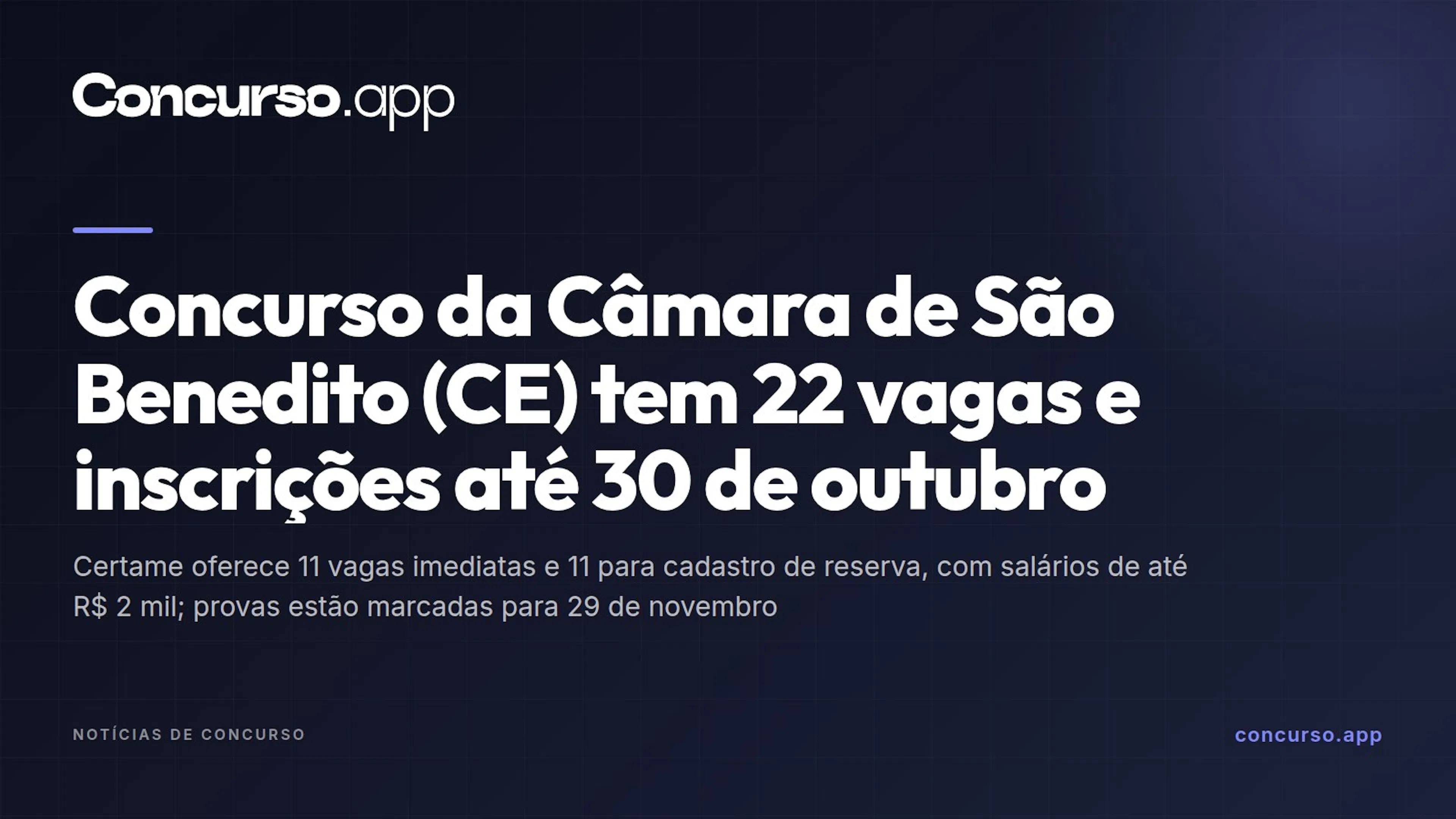 Concurso da Câmara de São Benedito (CE) tem 22 vagas e inscrições até 30 de outubro