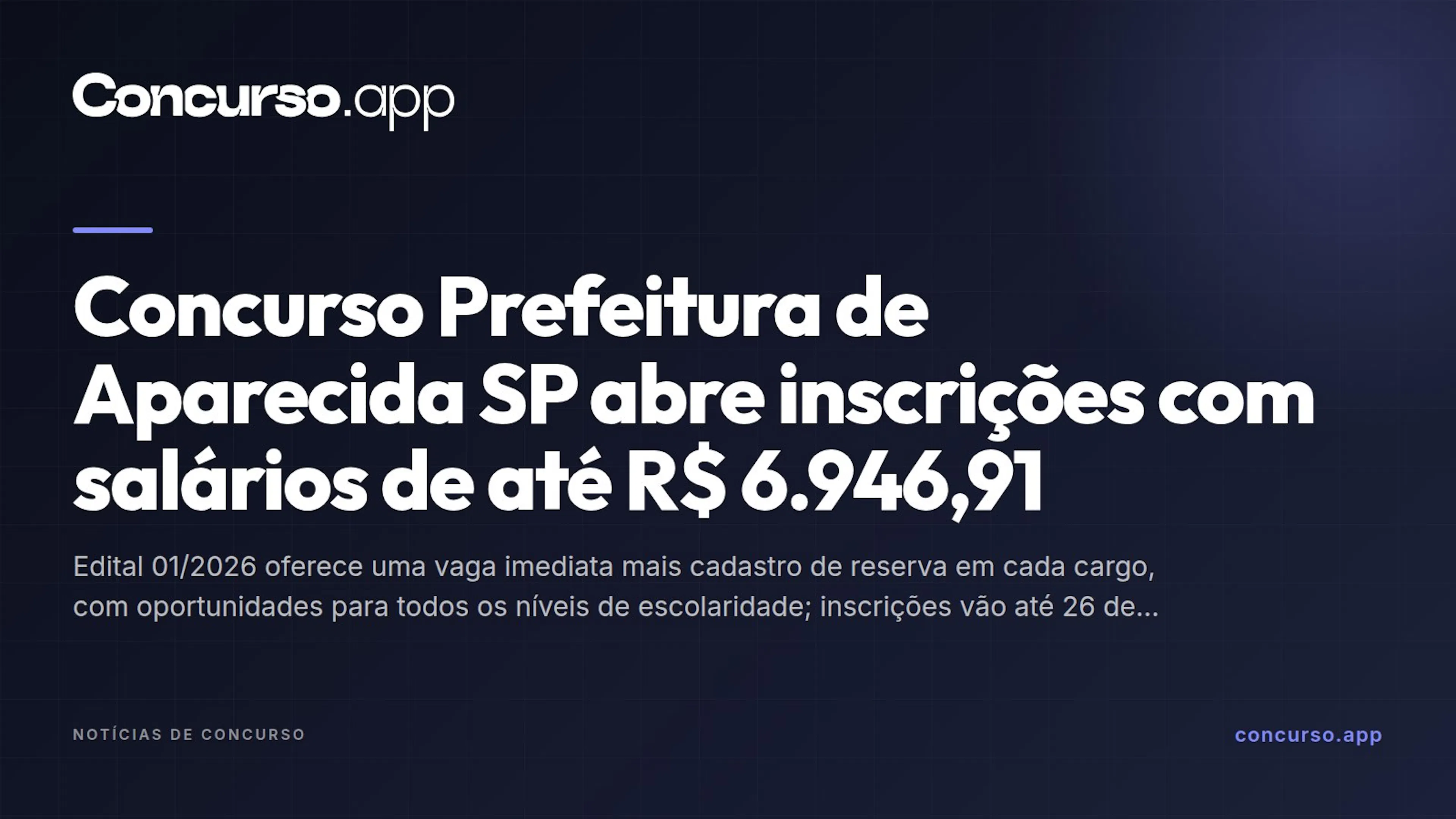 Concurso Prefeitura de Aparecida SP abre inscrições com salários de até R$ 6.946,91