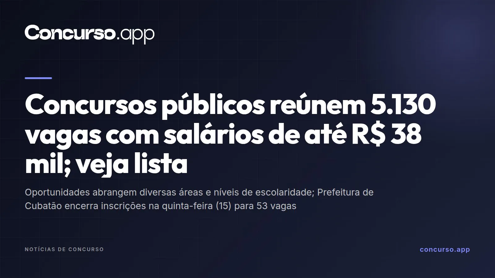 Concursos públicos reúnem 5.130 vagas com salários de até R$ 38 mil; veja lista