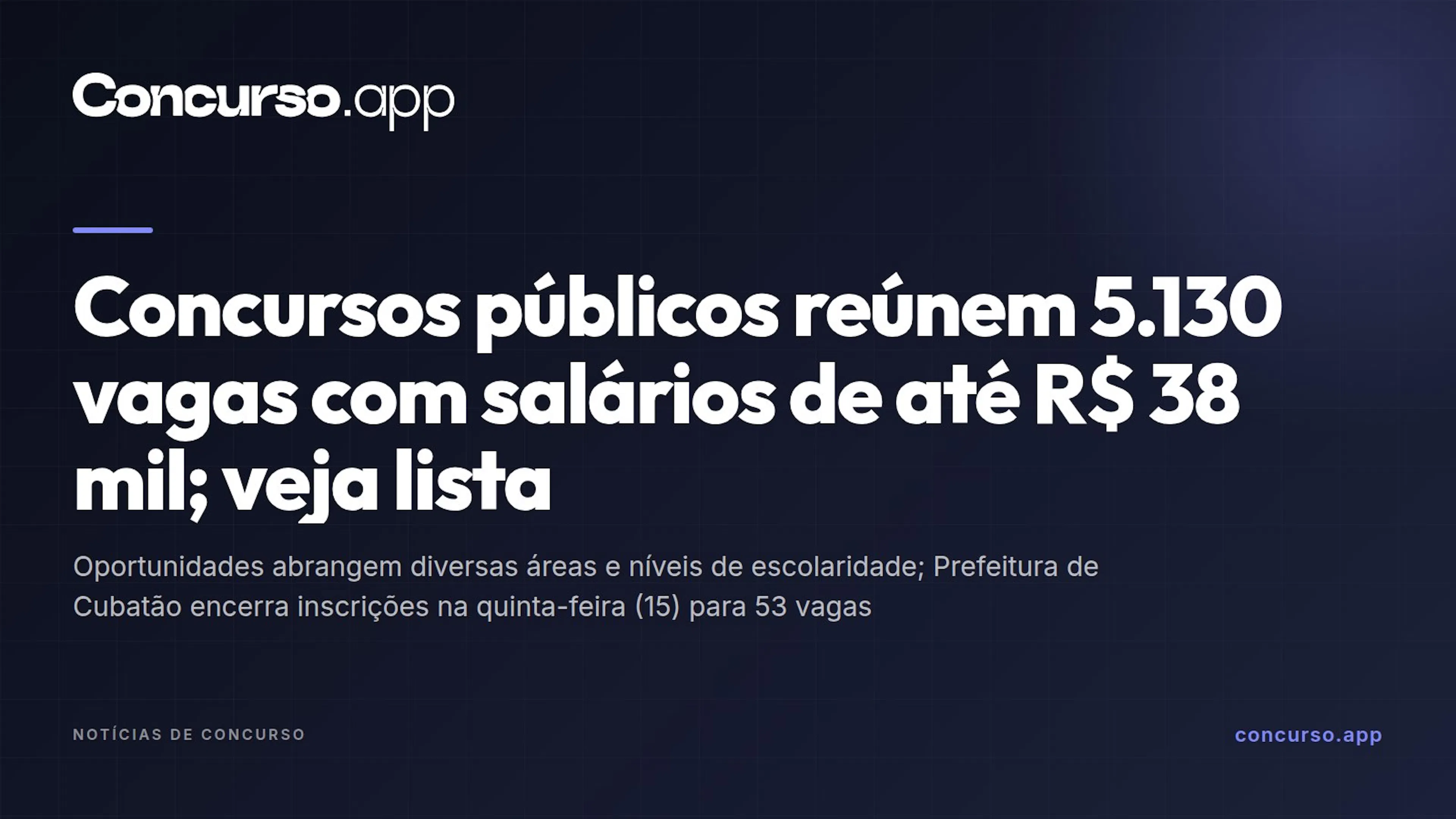 Concursos públicos reúnem 5.130 vagas com salários de até R$ 38 mil; veja lista