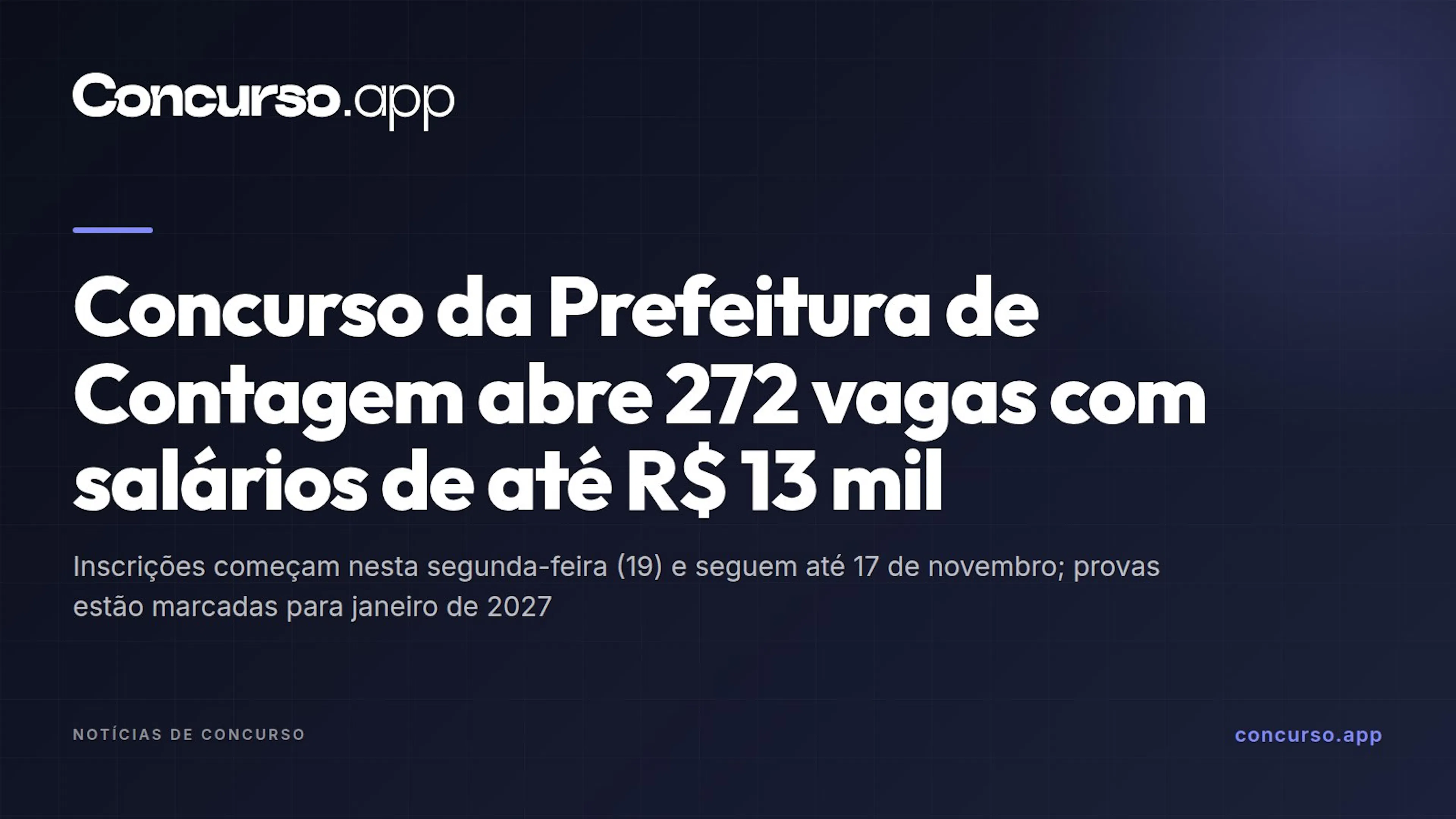 Concurso da Prefeitura de Contagem abre 272 vagas com salários de até R$ 13 mil