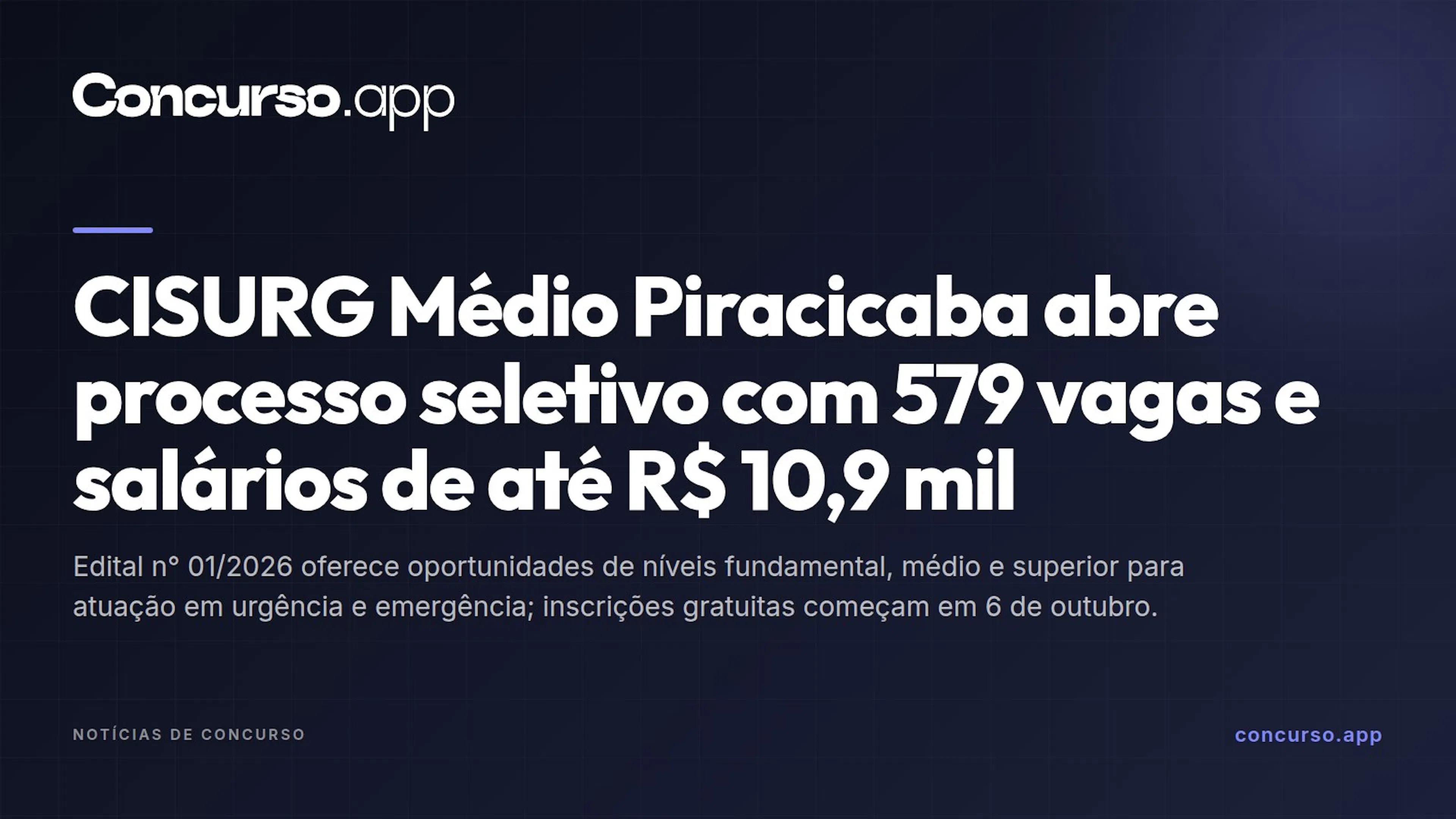 CISURG Médio Piracicaba abre processo seletivo com 579 vagas e salários de até R$ 10,9 mil