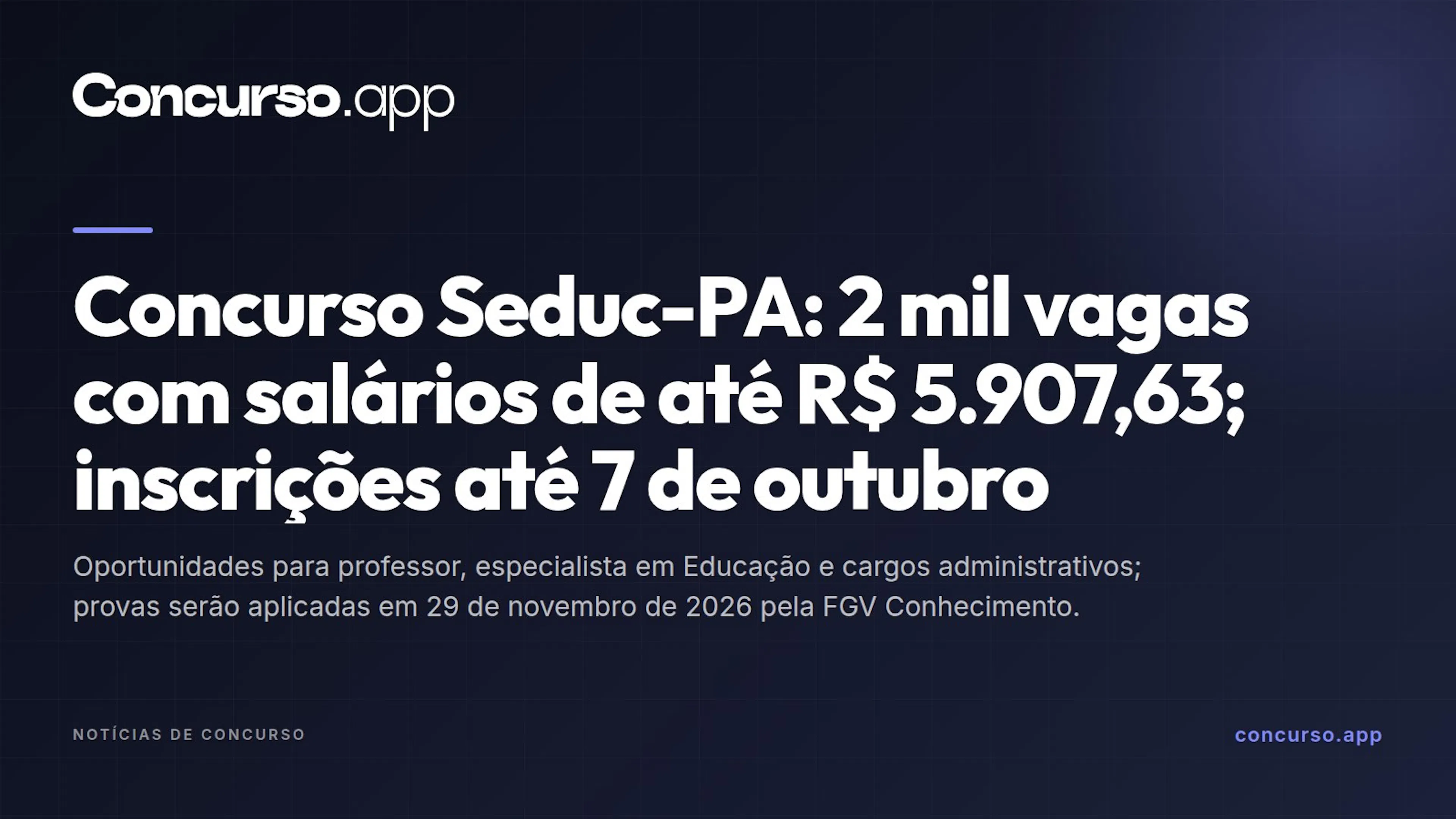 Concurso Seduc-PA: 2 mil vagas com salários de até R$ 5.907,63; inscrições até 7 de outubro