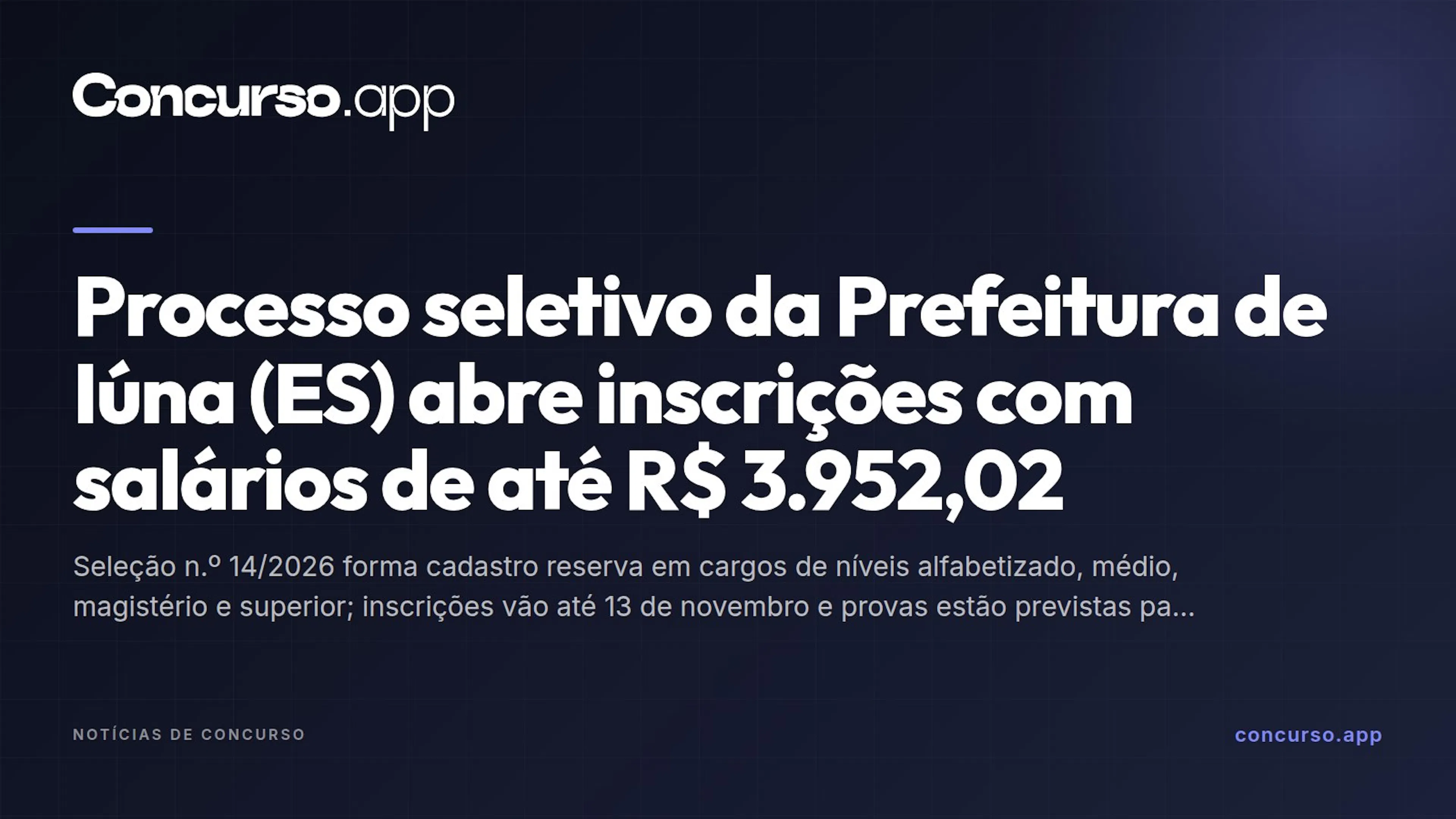 Processo seletivo da Prefeitura de Iúna (ES) abre inscrições com salários de até R$ 3.952,02