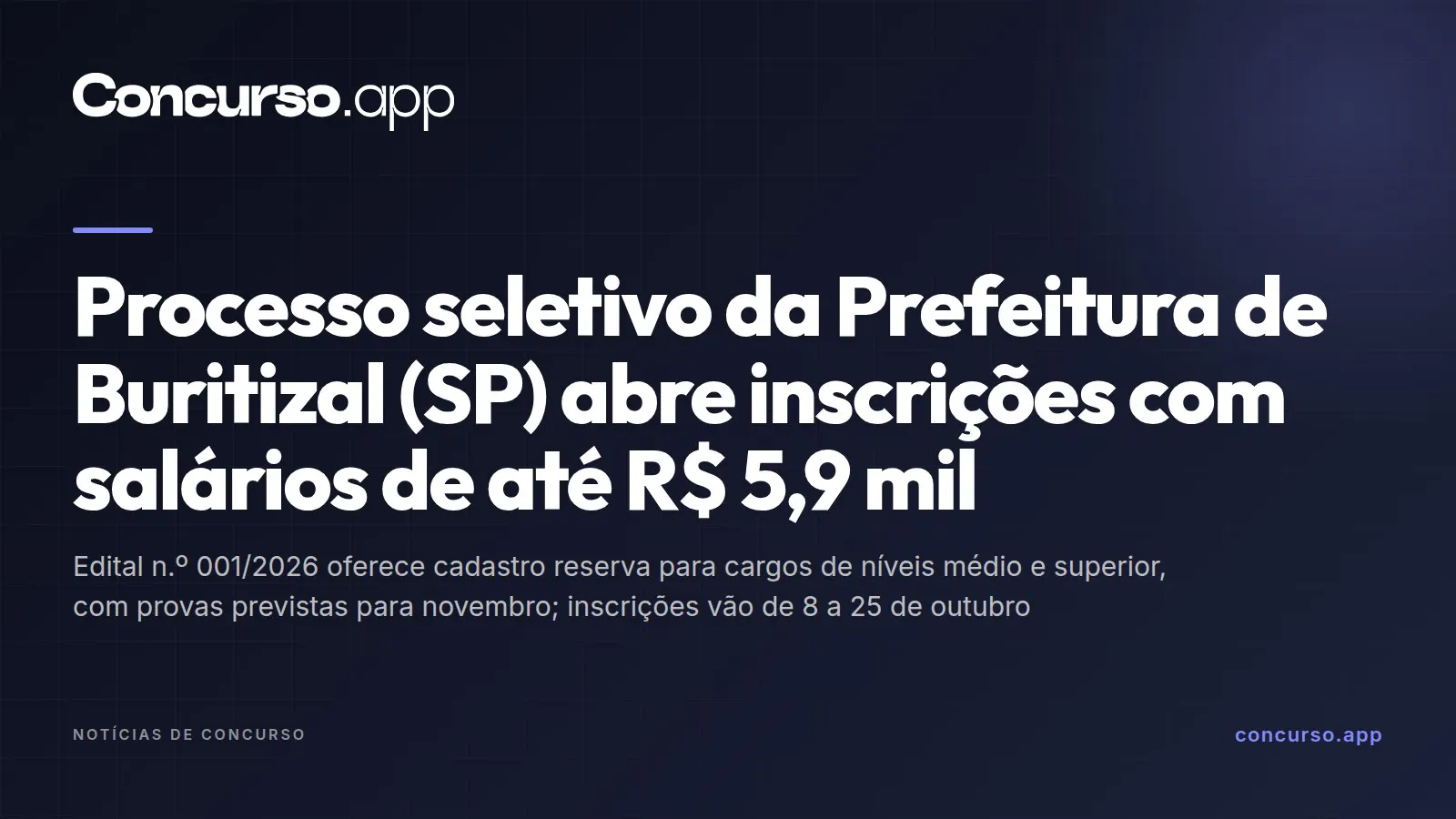 Processo seletivo da Prefeitura de Buritizal (SP) abre inscrições com salários de até R$ 5,9 mil