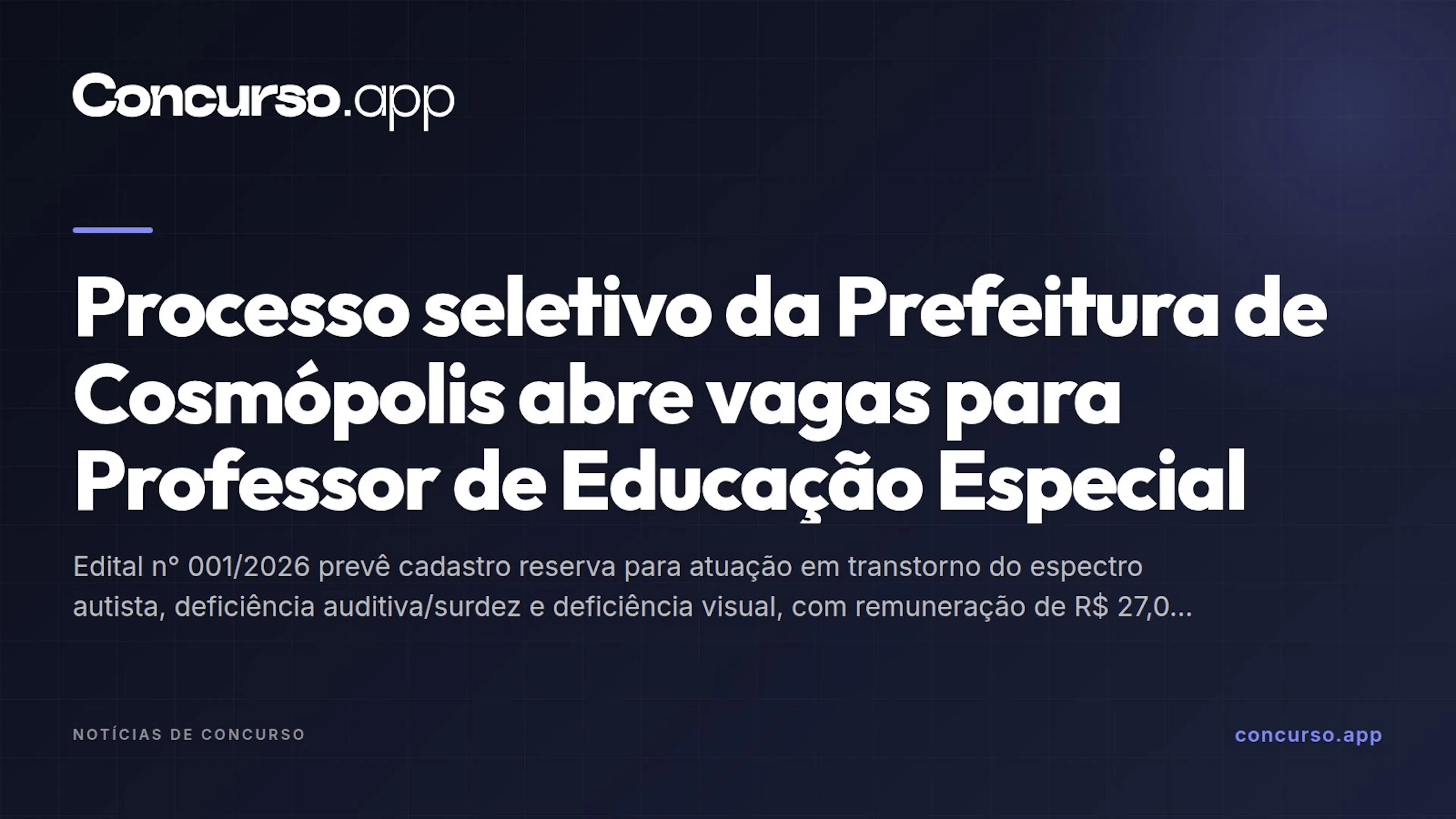 Processo seletivo da Prefeitura de Cosmópolis abre vagas para Professor de Educação Especial