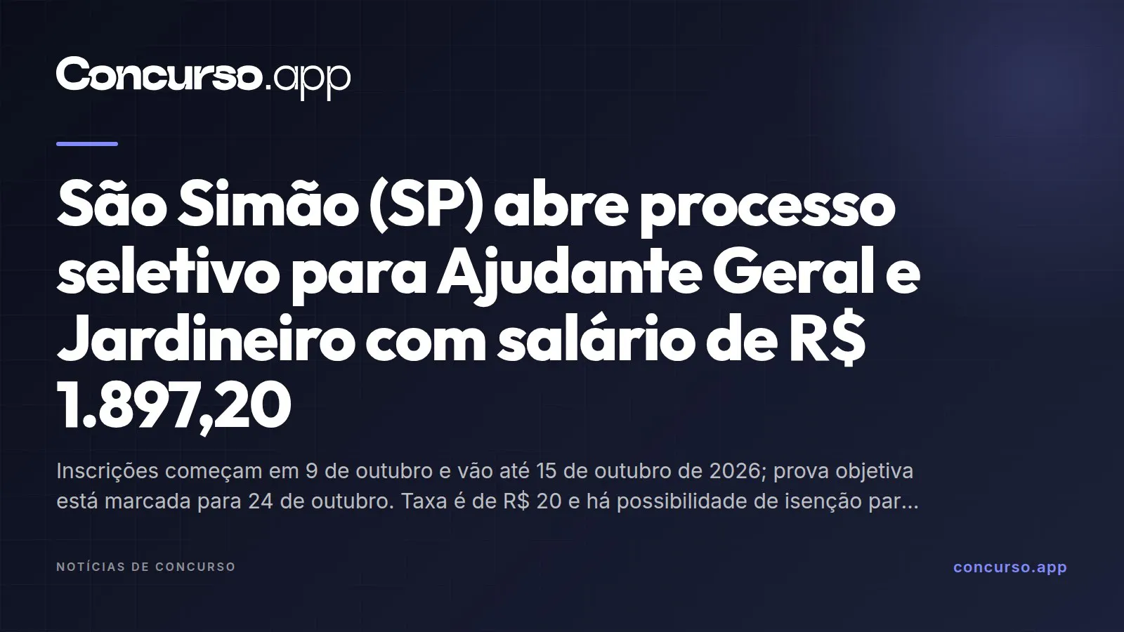 São Simão (SP) abre processo seletivo para Ajudante Geral e Jardineiro com salário de R$ 1.897,20