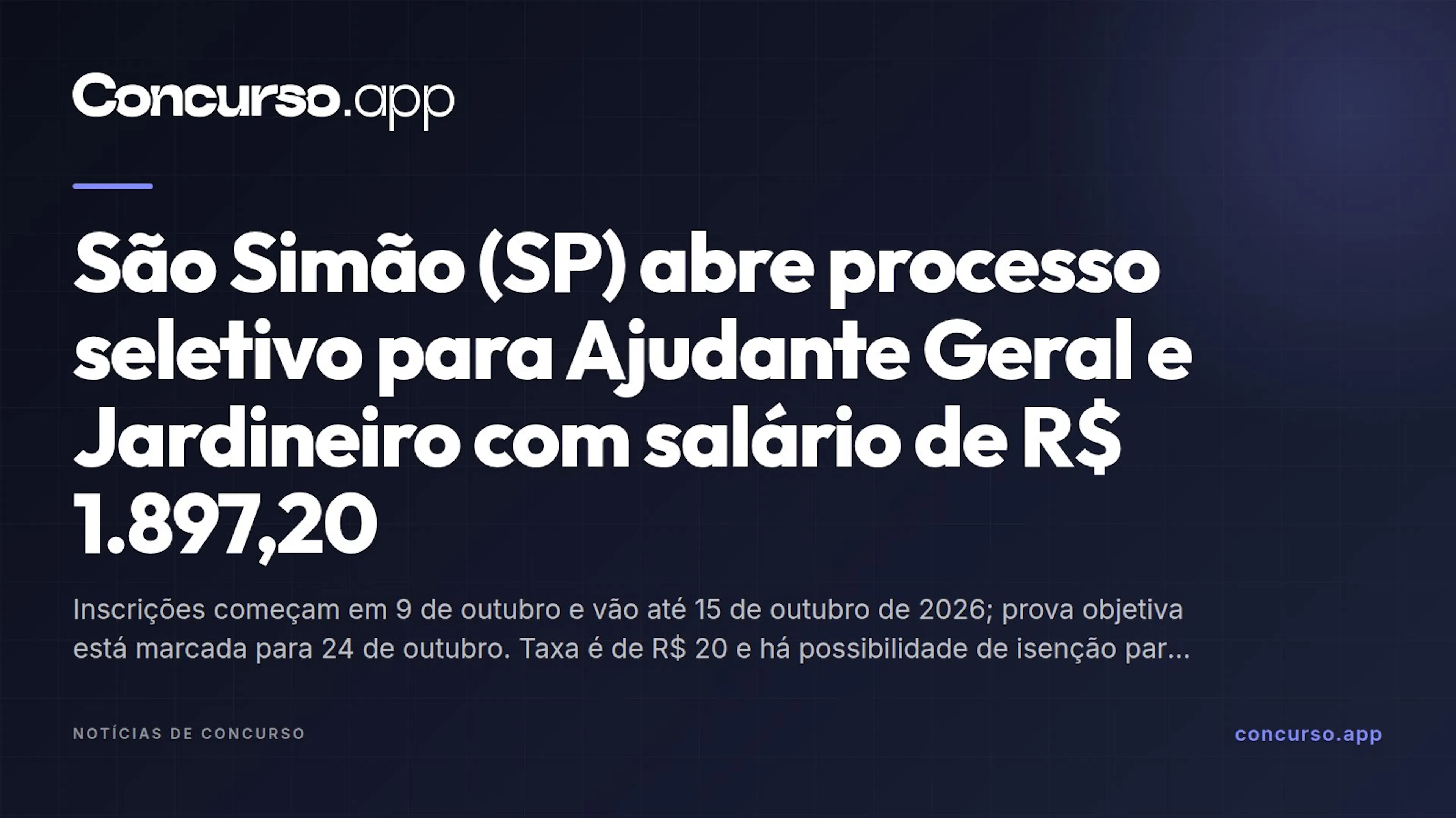 São Simão (SP) abre processo seletivo para Ajudante Geral e Jardineiro com salário de R$ 1.897,20