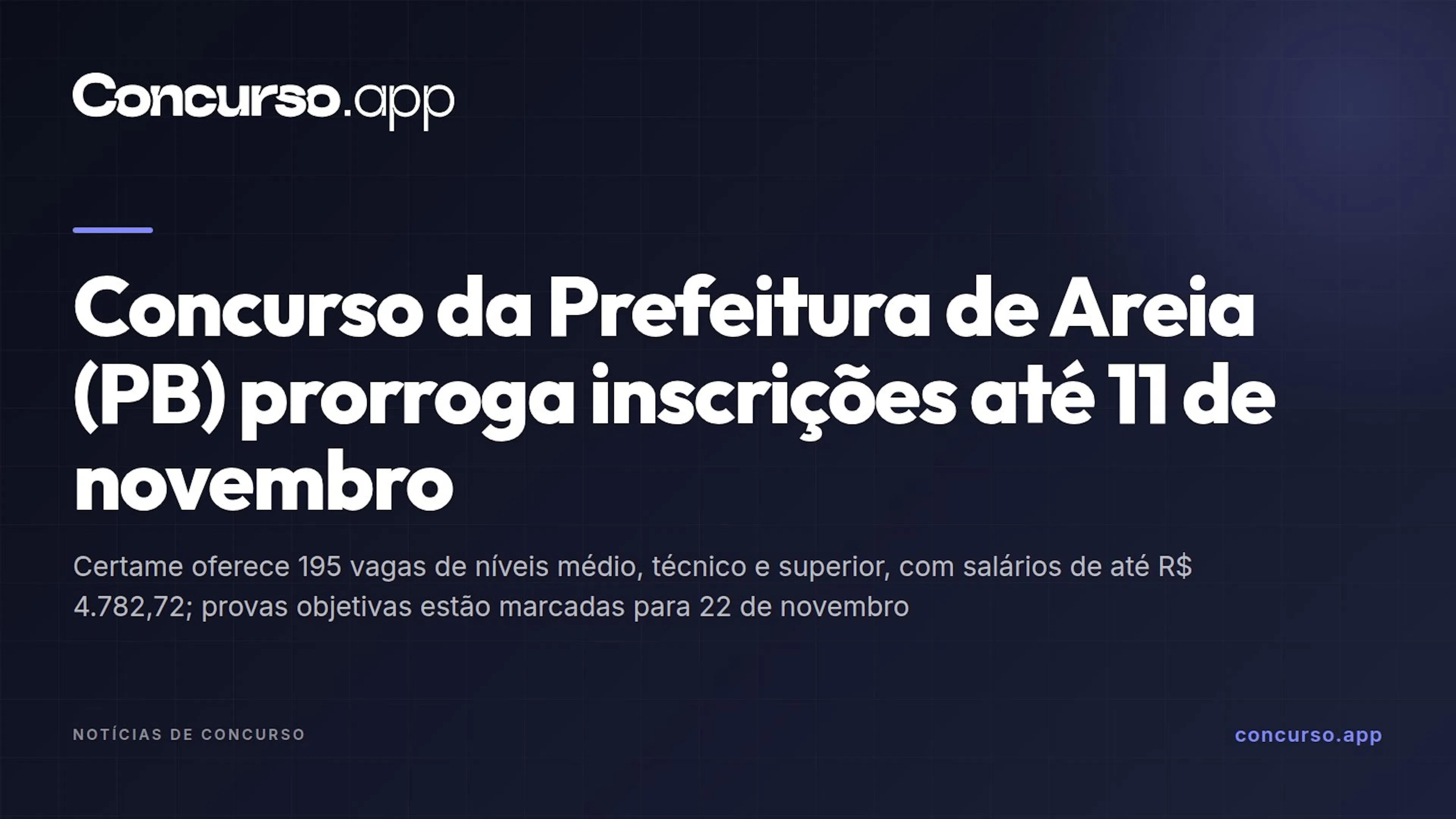Concurso da Prefeitura de Areia (PB) prorroga inscrições até 11 de novembro