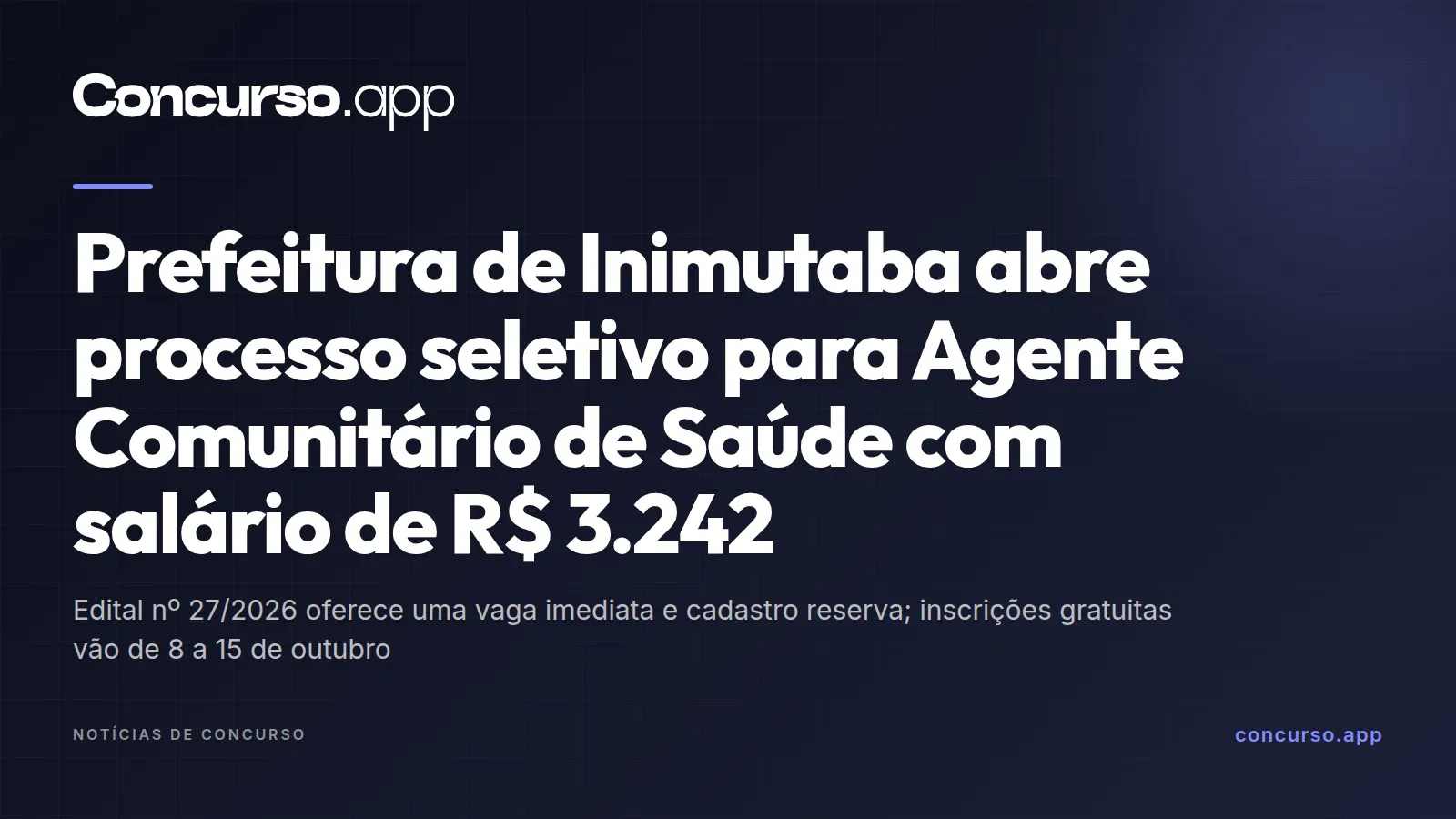 Prefeitura de Inimutaba abre processo seletivo para Agente Comunitário de Saúde com salário de R$ 3.242