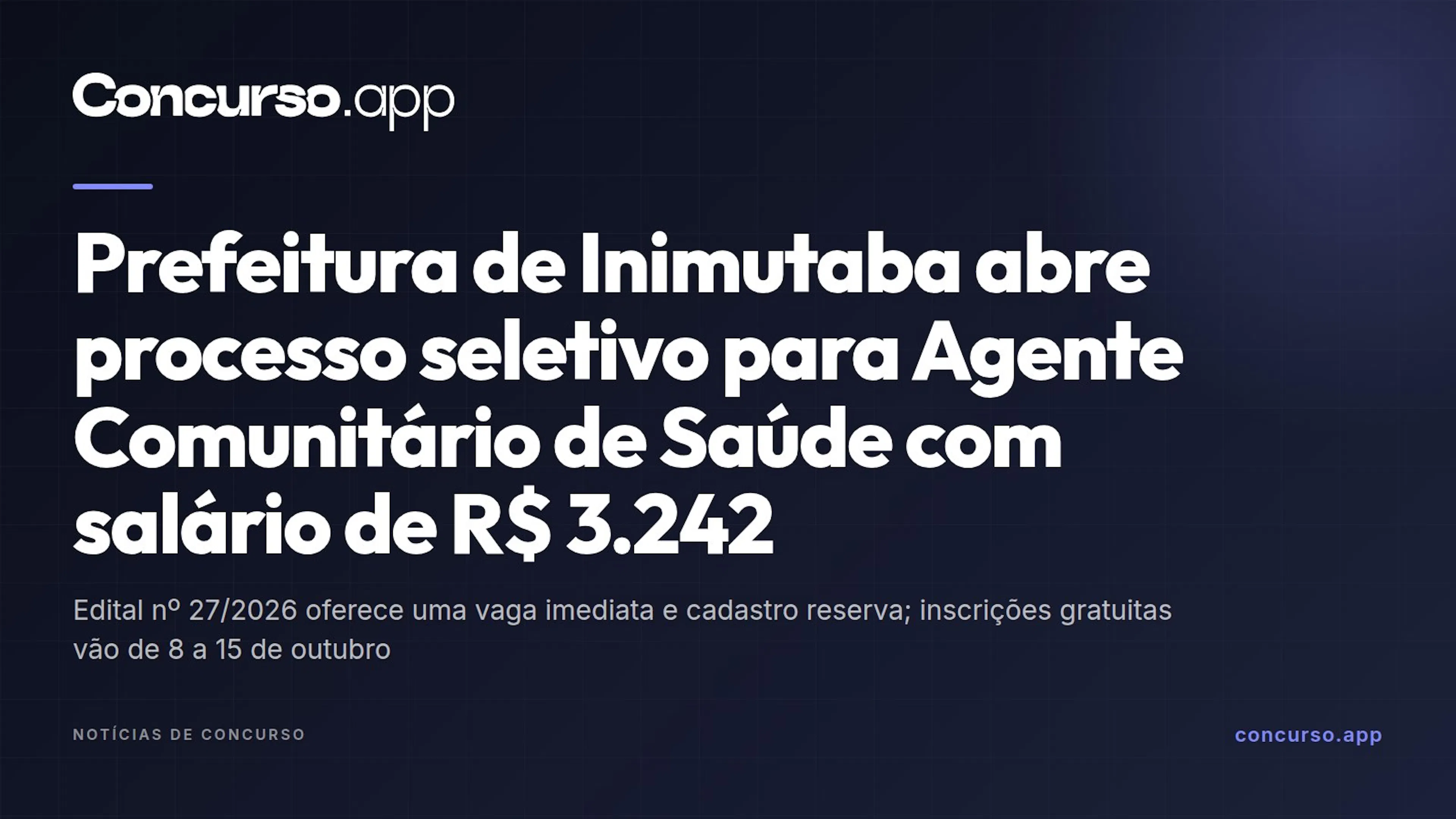 Prefeitura de Inimutaba abre processo seletivo para Agente Comunitário de Saúde com salário de R$ 3.242