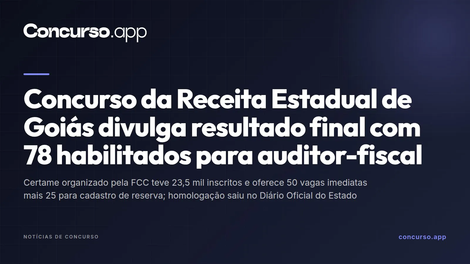 Concurso da Receita Estadual de Goiás divulga resultado final com 78 habilitados para auditor-fiscal