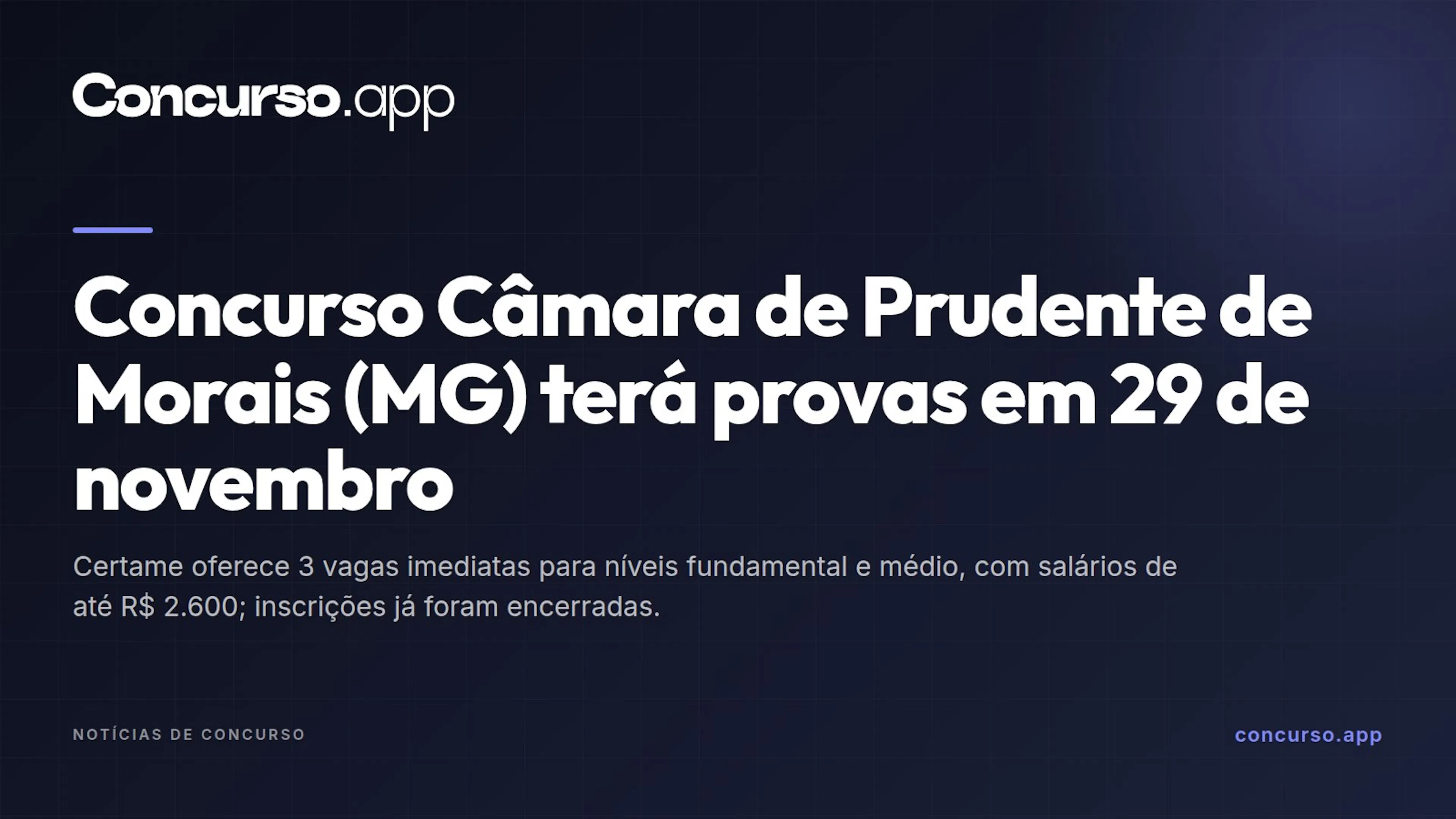 Concurso Câmara de Prudente de Morais (MG) terá provas em 29 de novembro