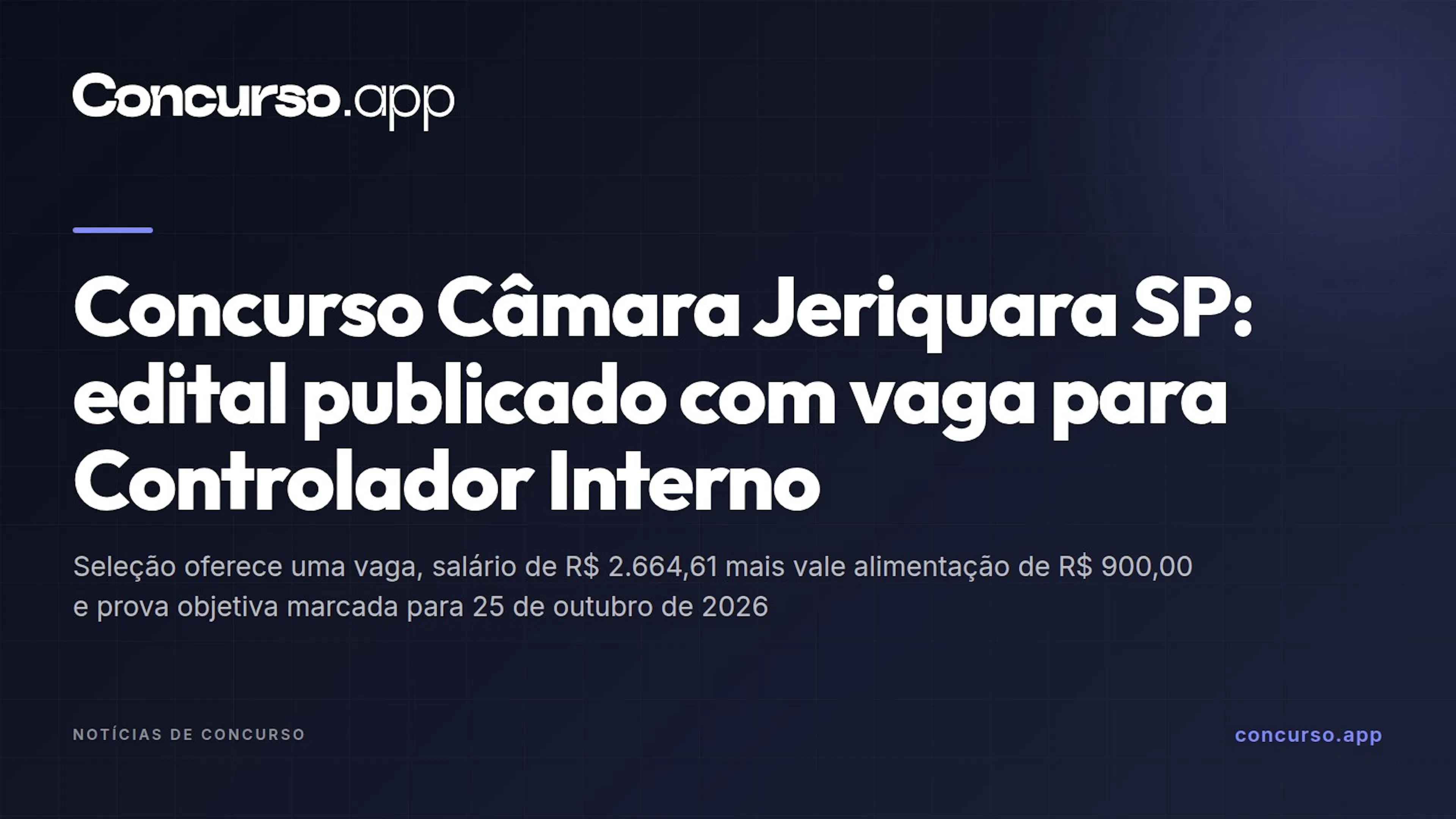 Concurso Câmara Jeriquara SP: edital publicado com vaga para Controlador Interno