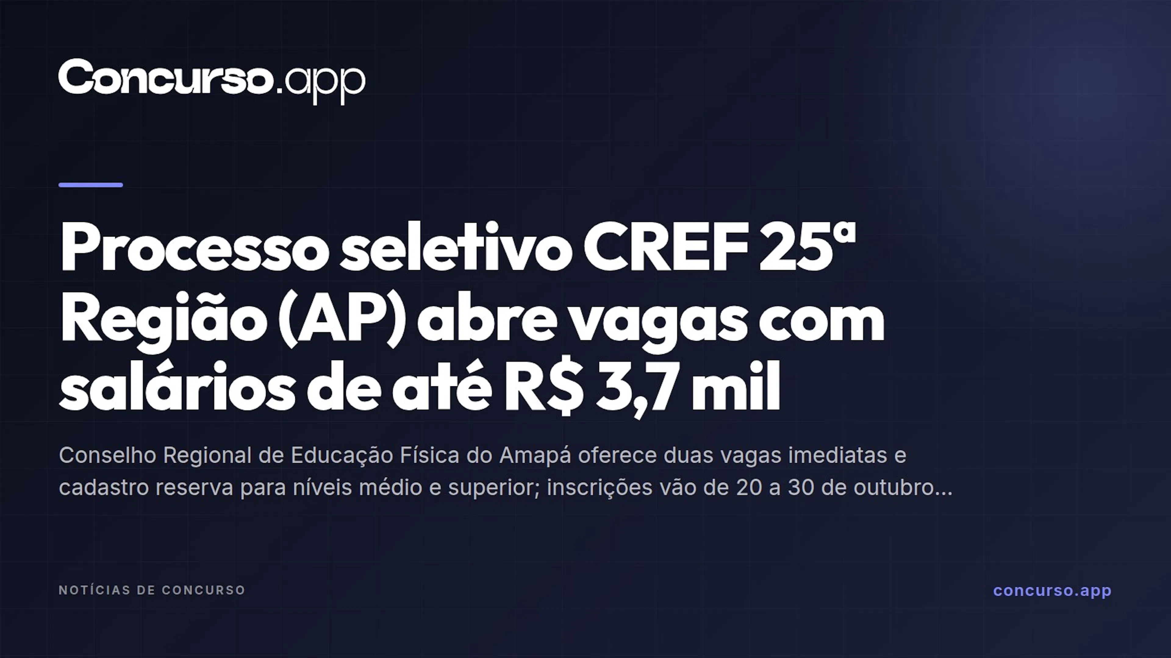Processo seletivo CREF 25ª Região (AP) abre vagas com salários de até R$ 3,7 mil