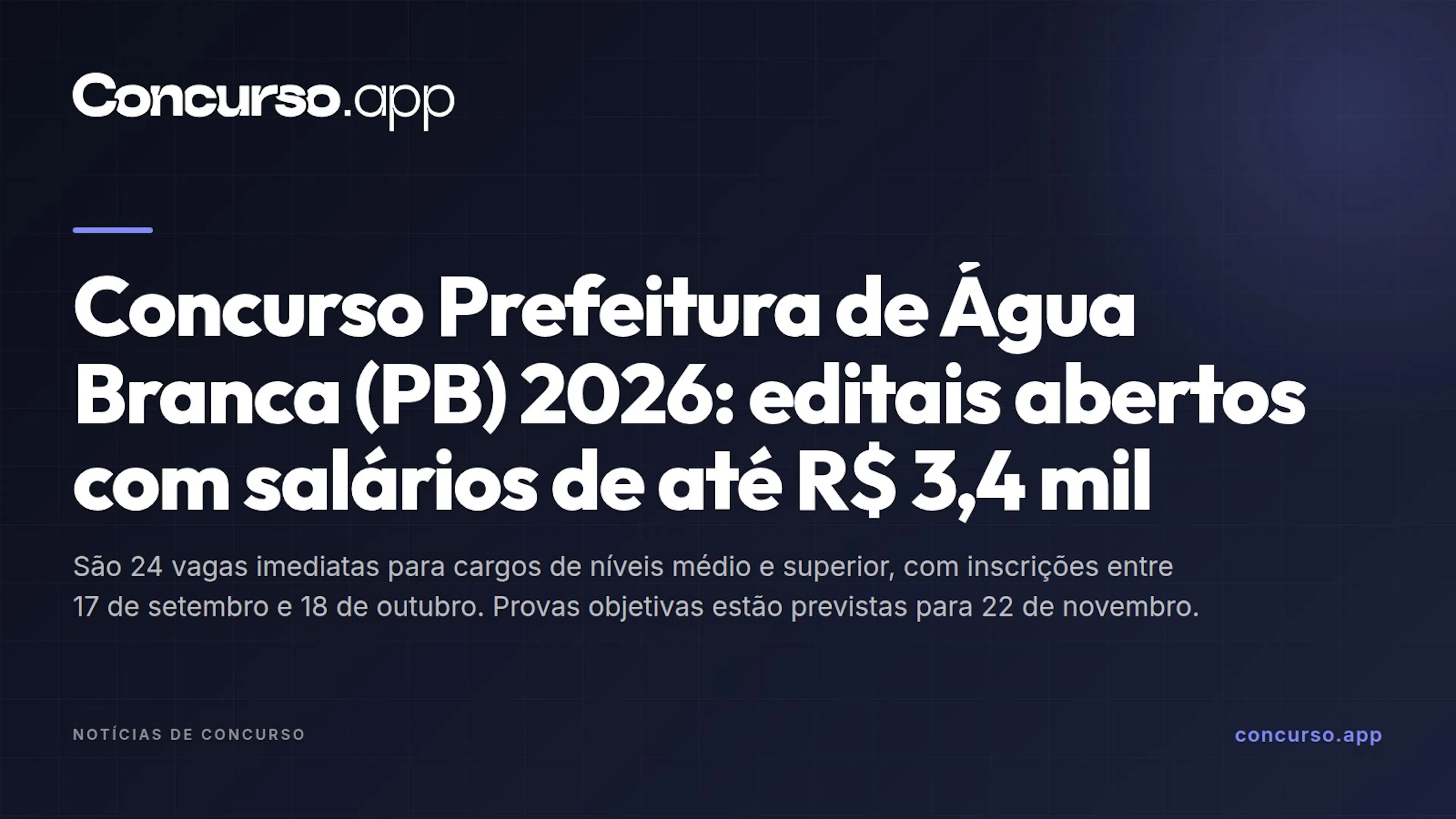 Concurso Prefeitura de Água Branca (PB) 2026: editais abertos com salários de até R$ 3,4 mil