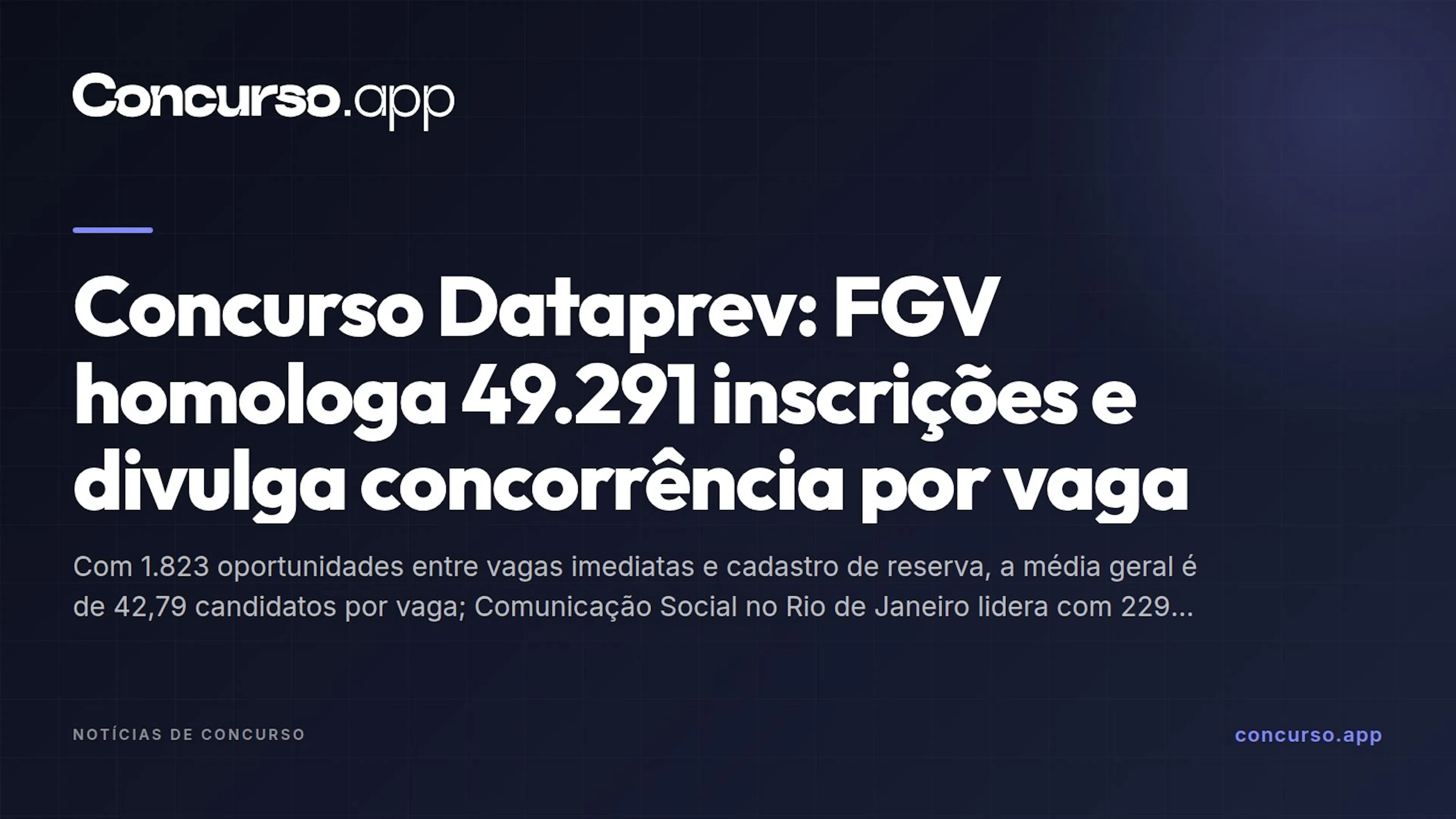 Concurso Dataprev: FGV homologa 49.291 inscrições e divulga concorrência por vaga