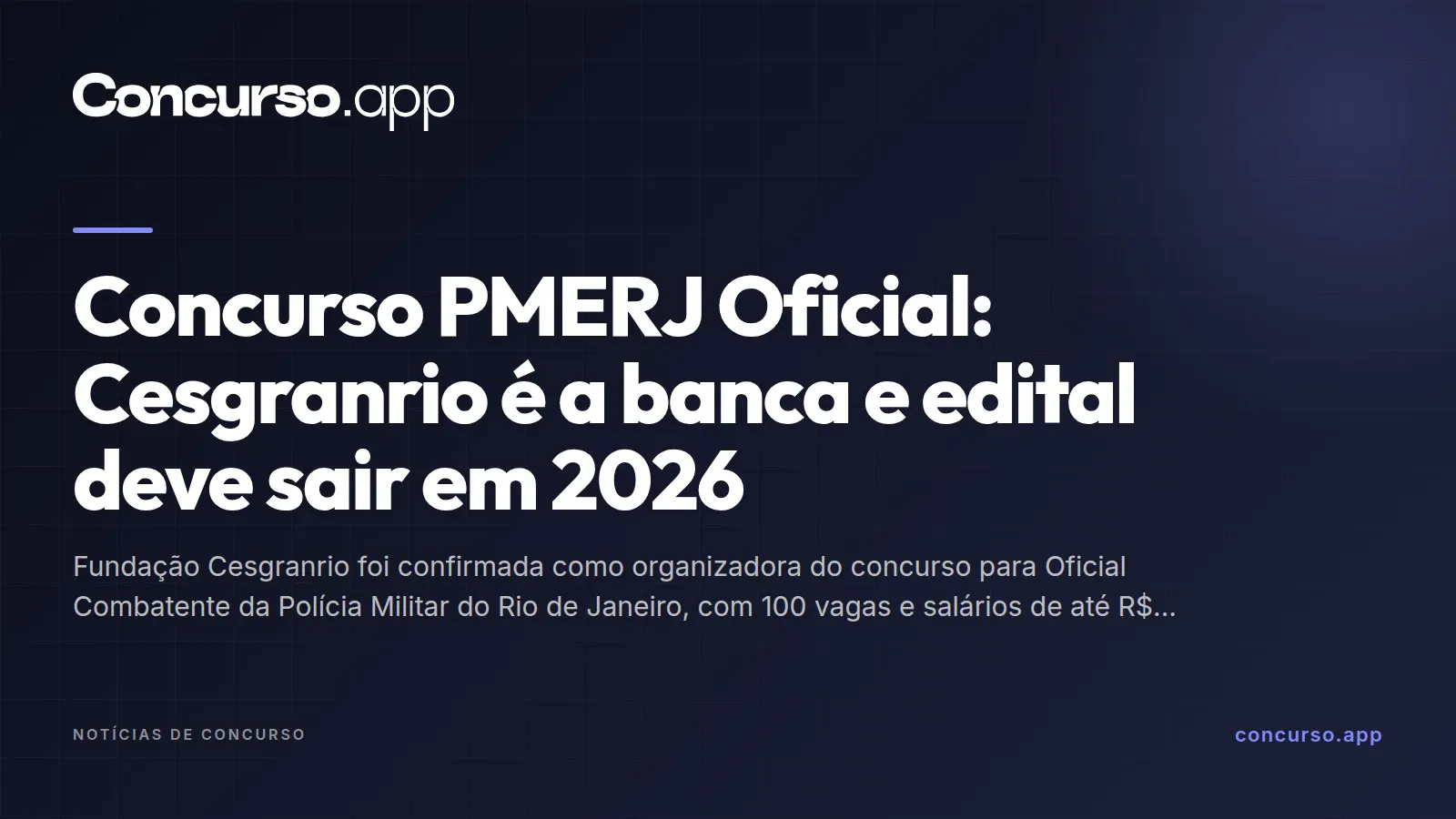 Concurso PMERJ Oficial: Cesgranrio é a banca e edital deve sair em 2026
