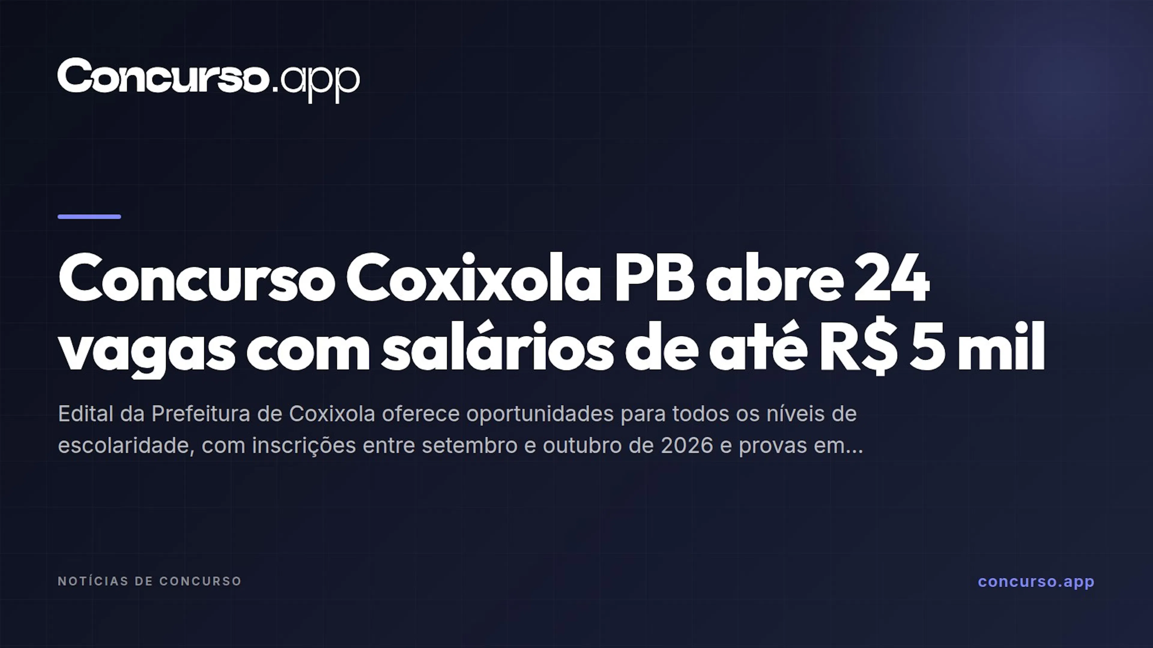 Concurso Coxixola PB abre 24 vagas com salários de até R$ 5 mil
